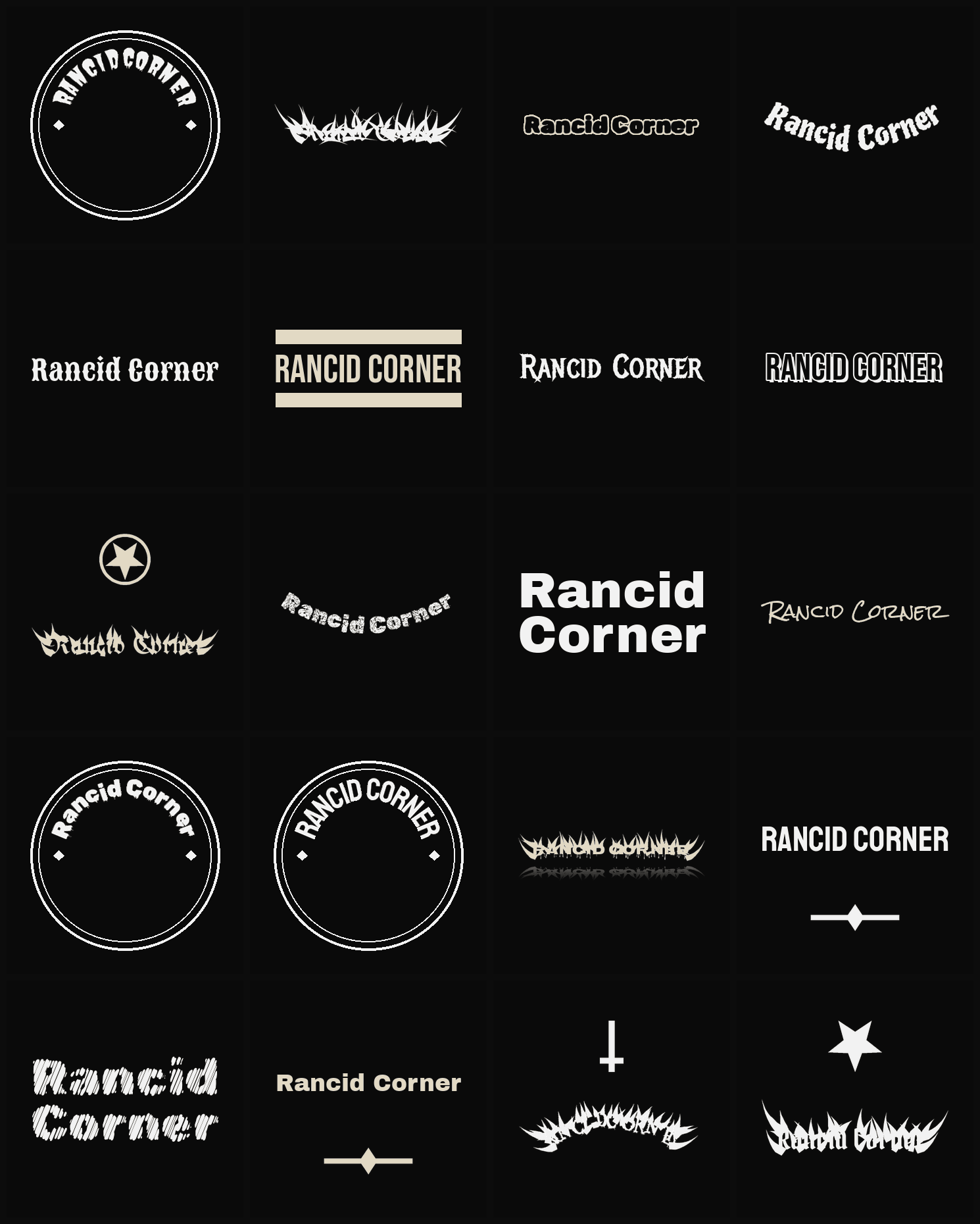 Twenty Rancid Corner band logo ideas — different faces, treatments and spike settings