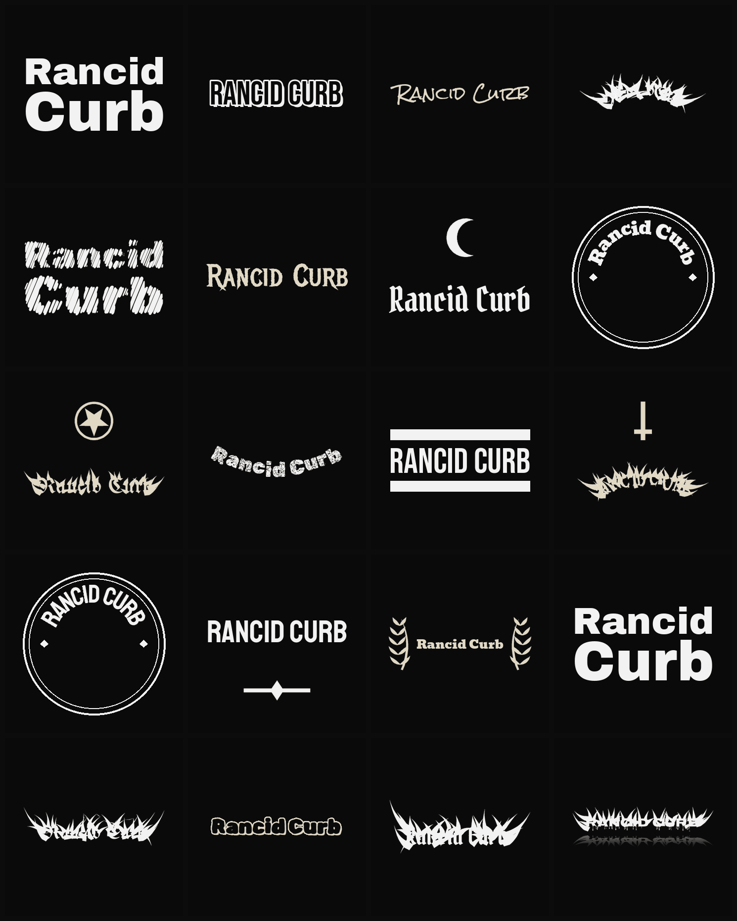 Twenty Rancid Curb band logo ideas — different faces, treatments and spike settings