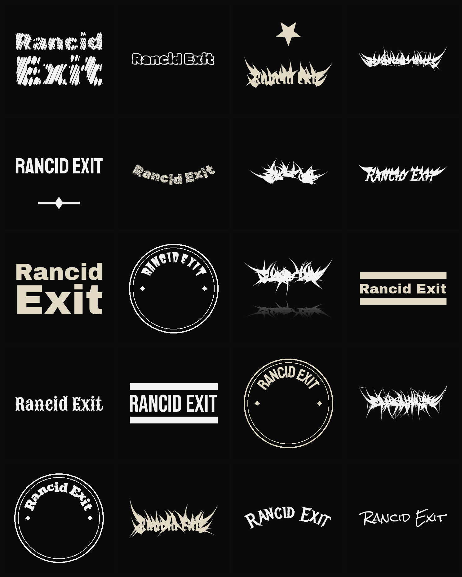 Twenty Rancid Exit band logo ideas — different faces, treatments and spike settings