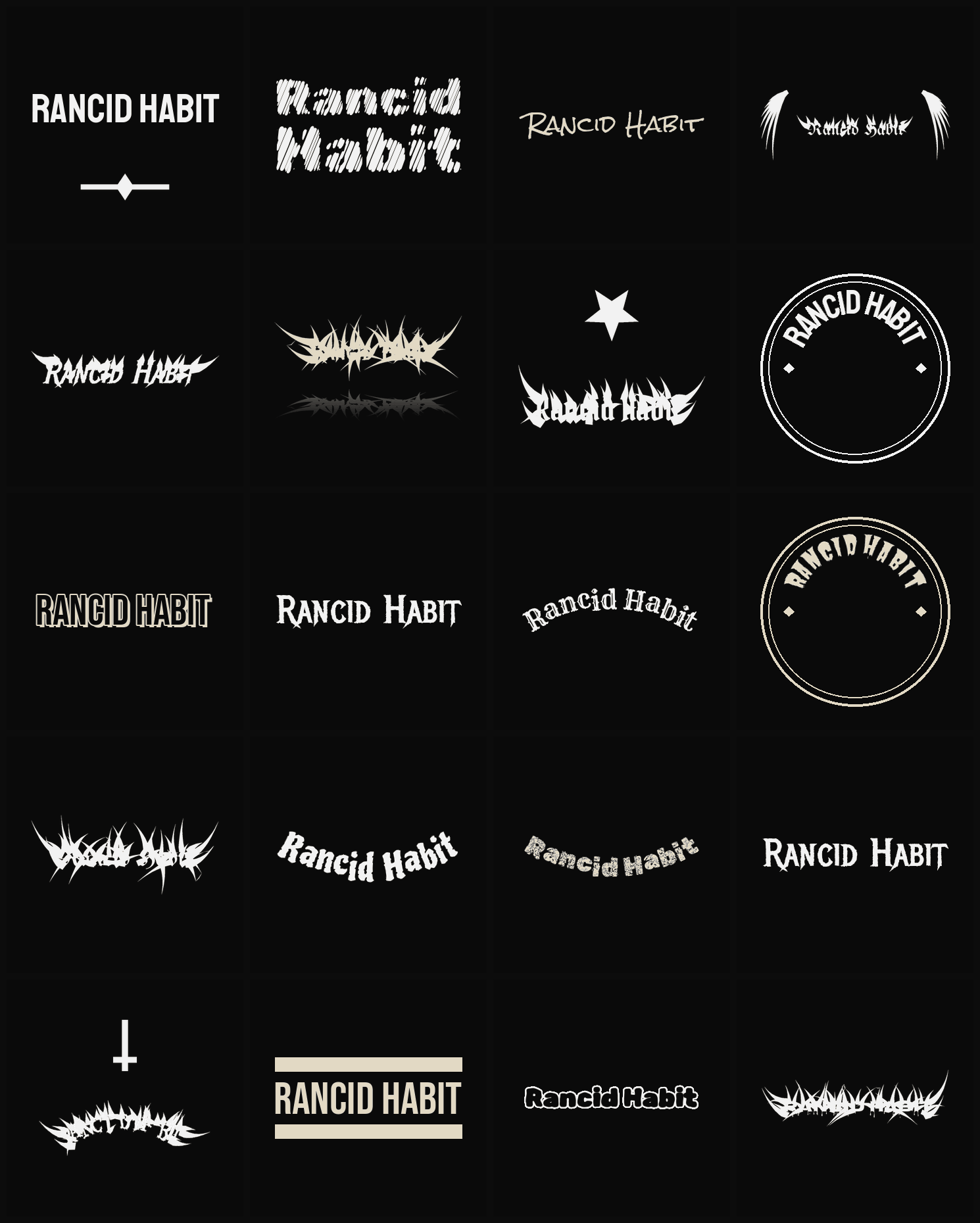 Twenty Rancid Habit band logo ideas — different faces, treatments and spike settings