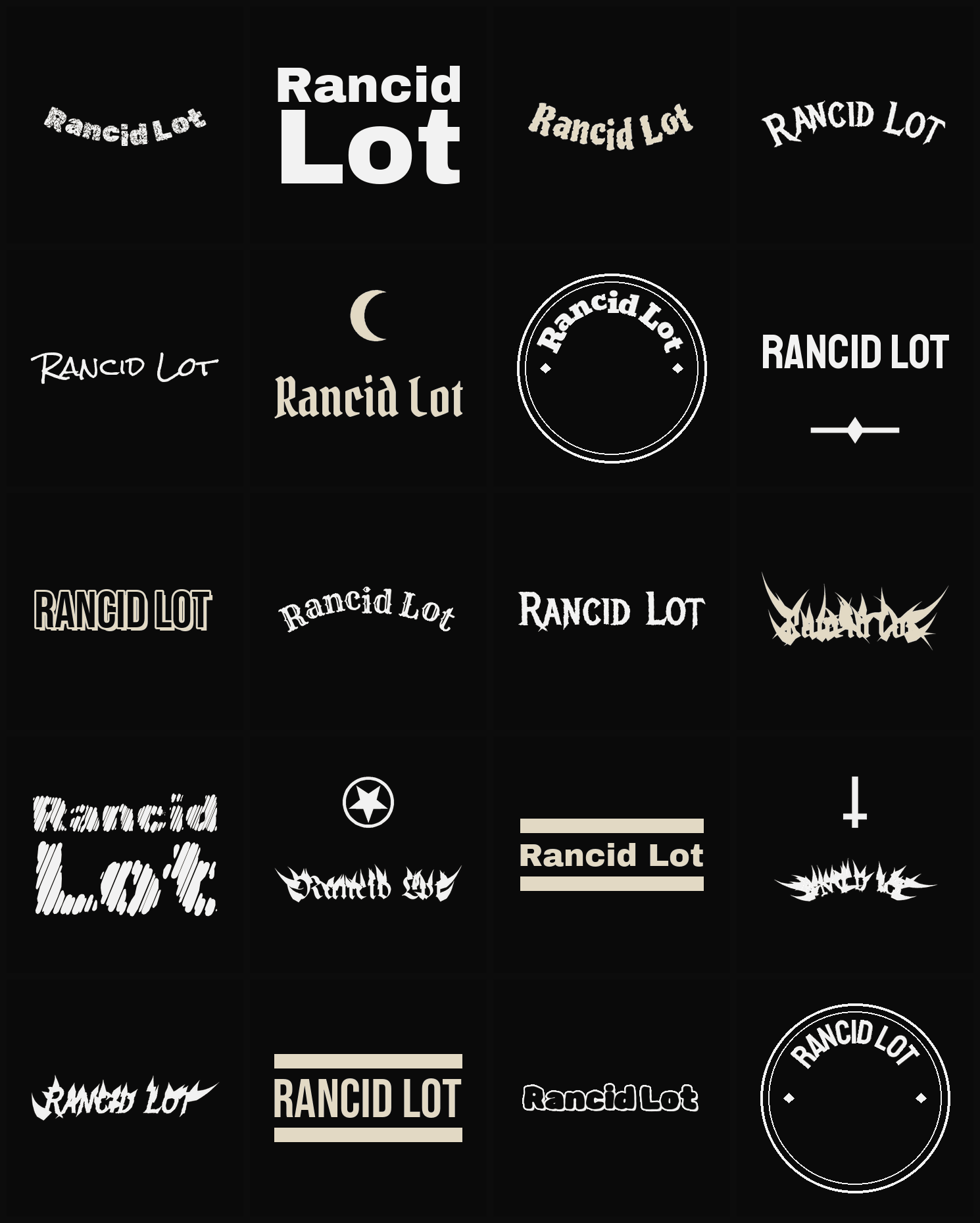 Twenty Rancid Lot band logo ideas — different faces, treatments and spike settings
