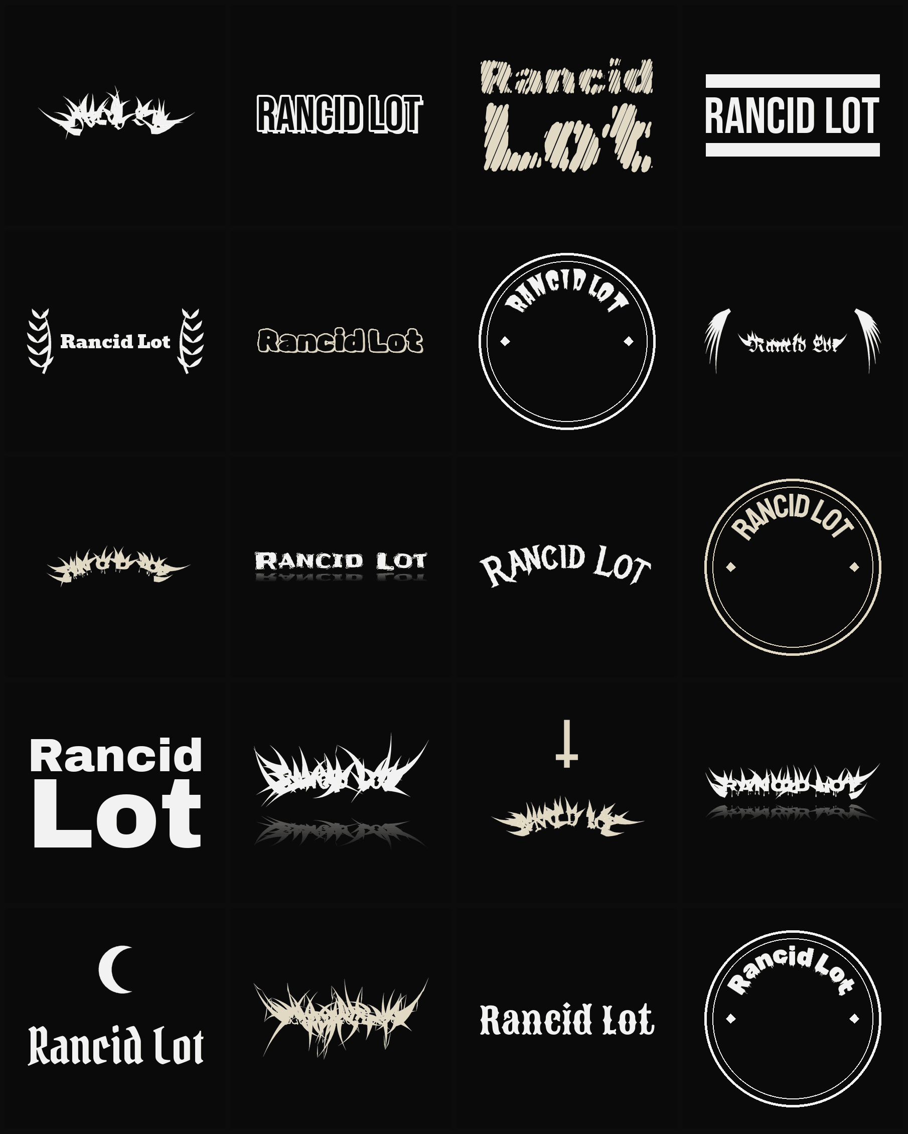 Twenty Rancid Lot band logo ideas — different faces, treatments and spike settings