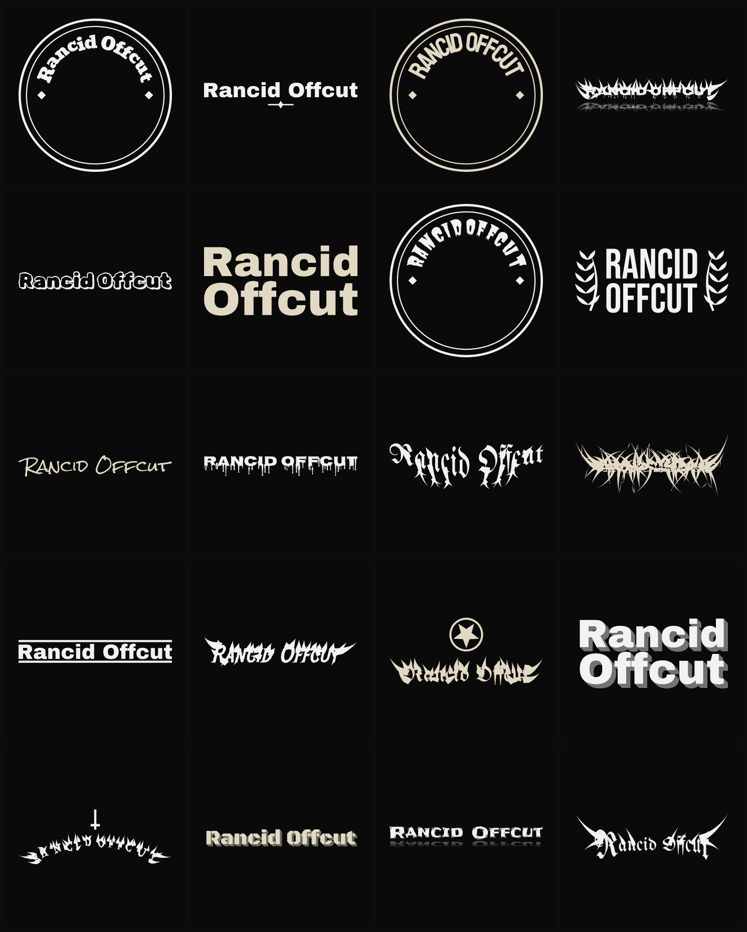 Twenty Rancid Offcut band logo ideas — different faces, treatments and spike settings