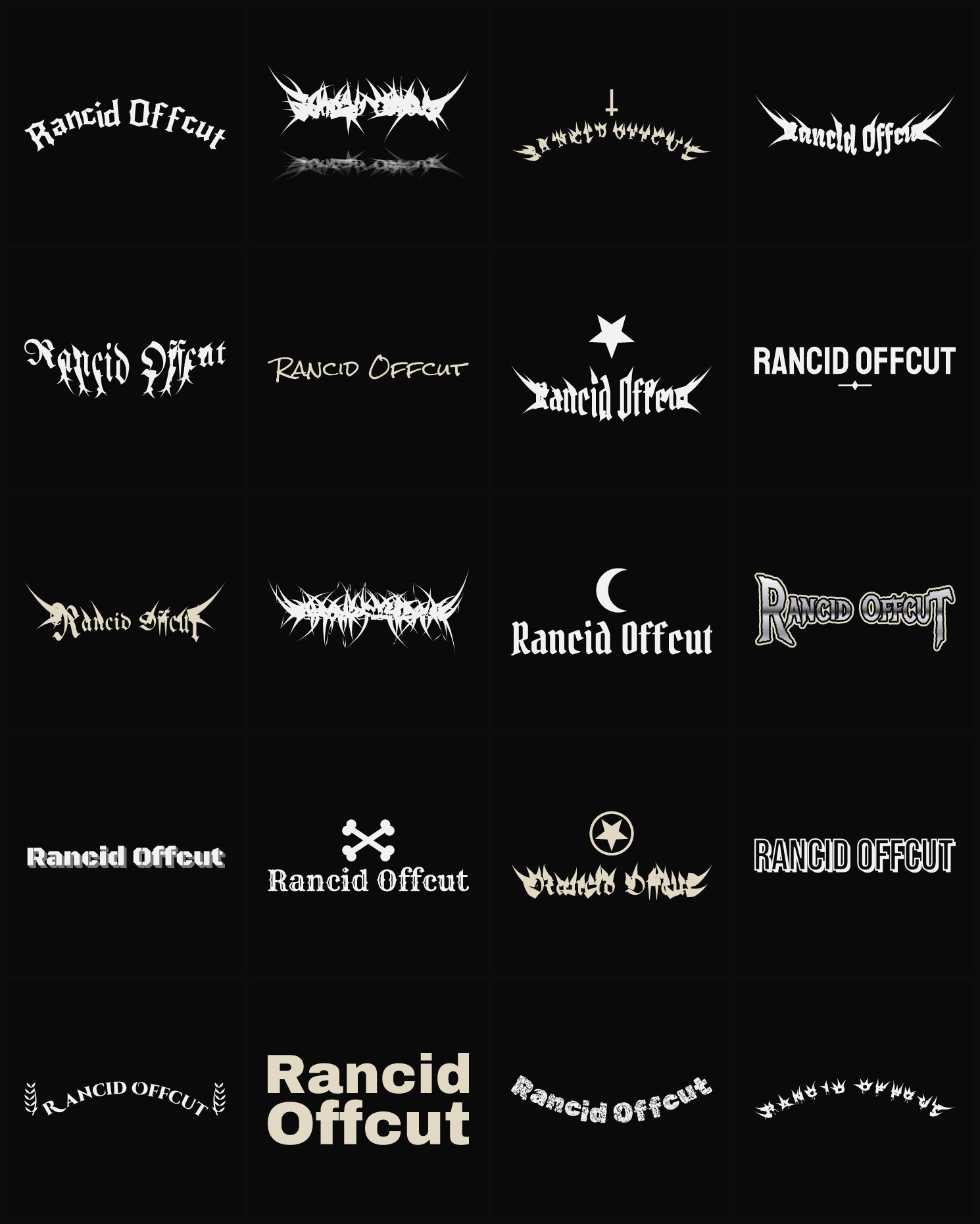 Twenty Rancid Offcut band logo ideas — different faces, treatments and spike settings