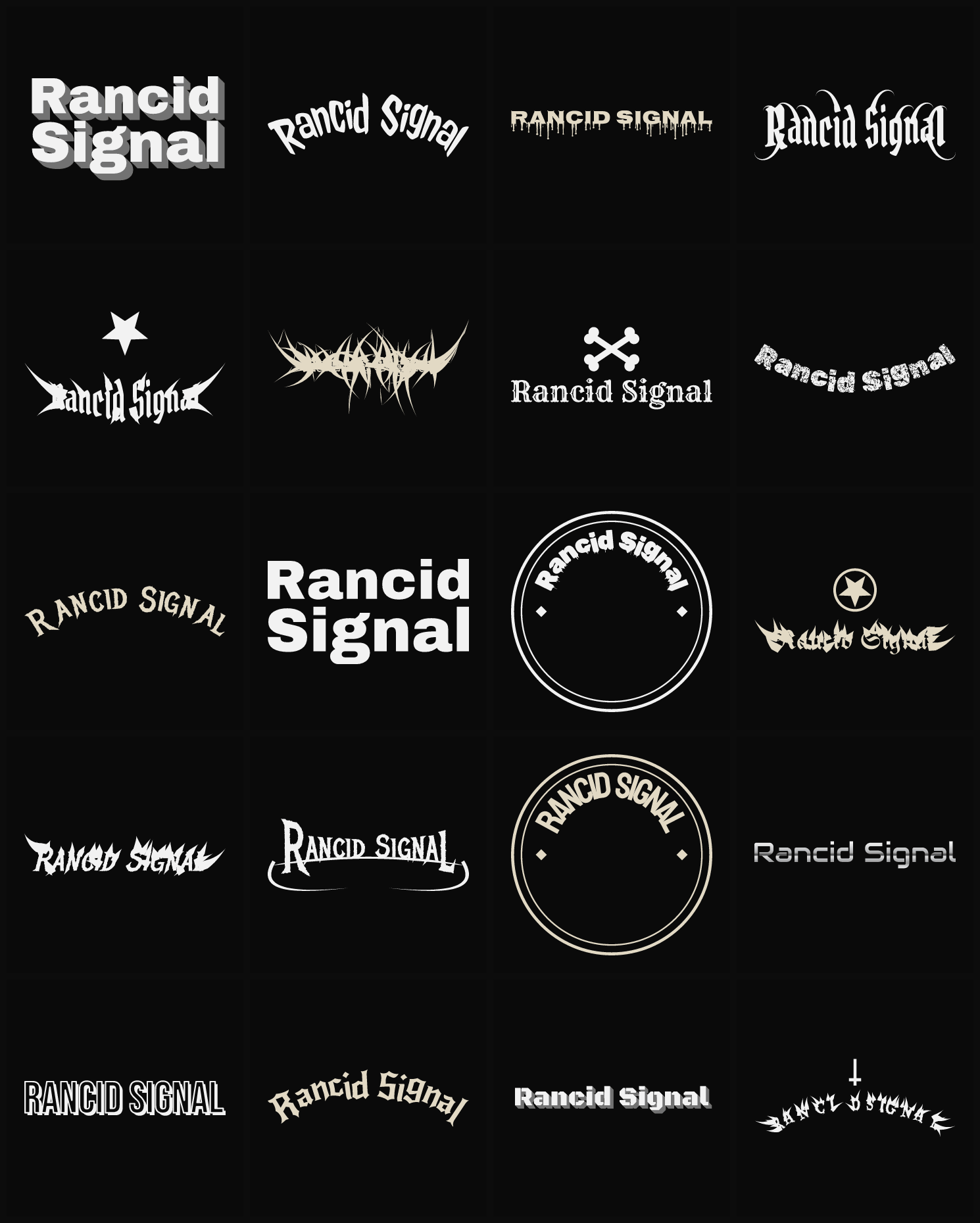 Twenty Rancid Signal band logo ideas — different faces, treatments and spike settings