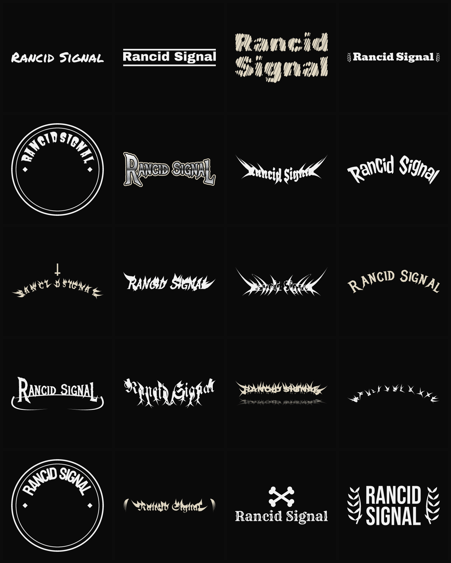 Twenty Rancid Signal band logo ideas — different faces, treatments and spike settings