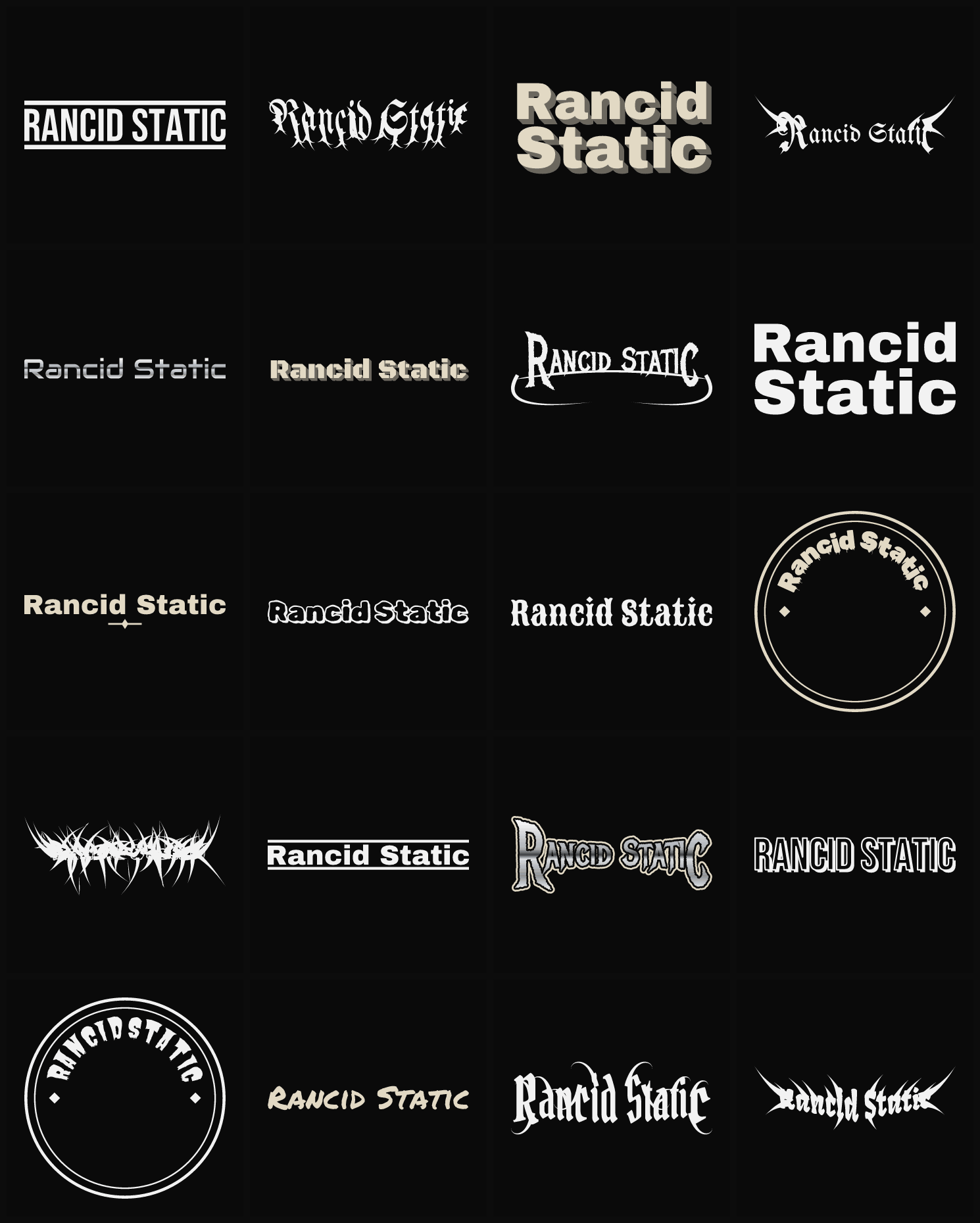 Twenty Rancid Static band logo ideas — different faces, treatments and spike settings