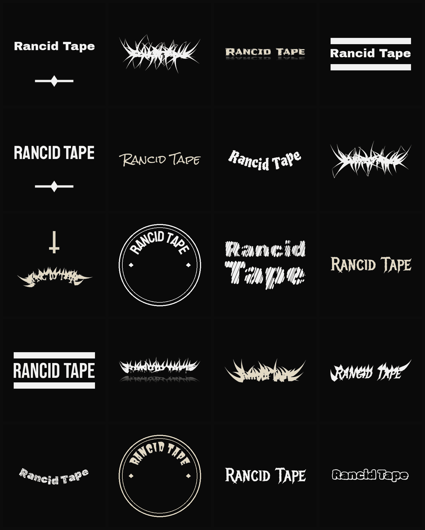 Twenty Rancid Tape band logo ideas — different faces, treatments and spike settings