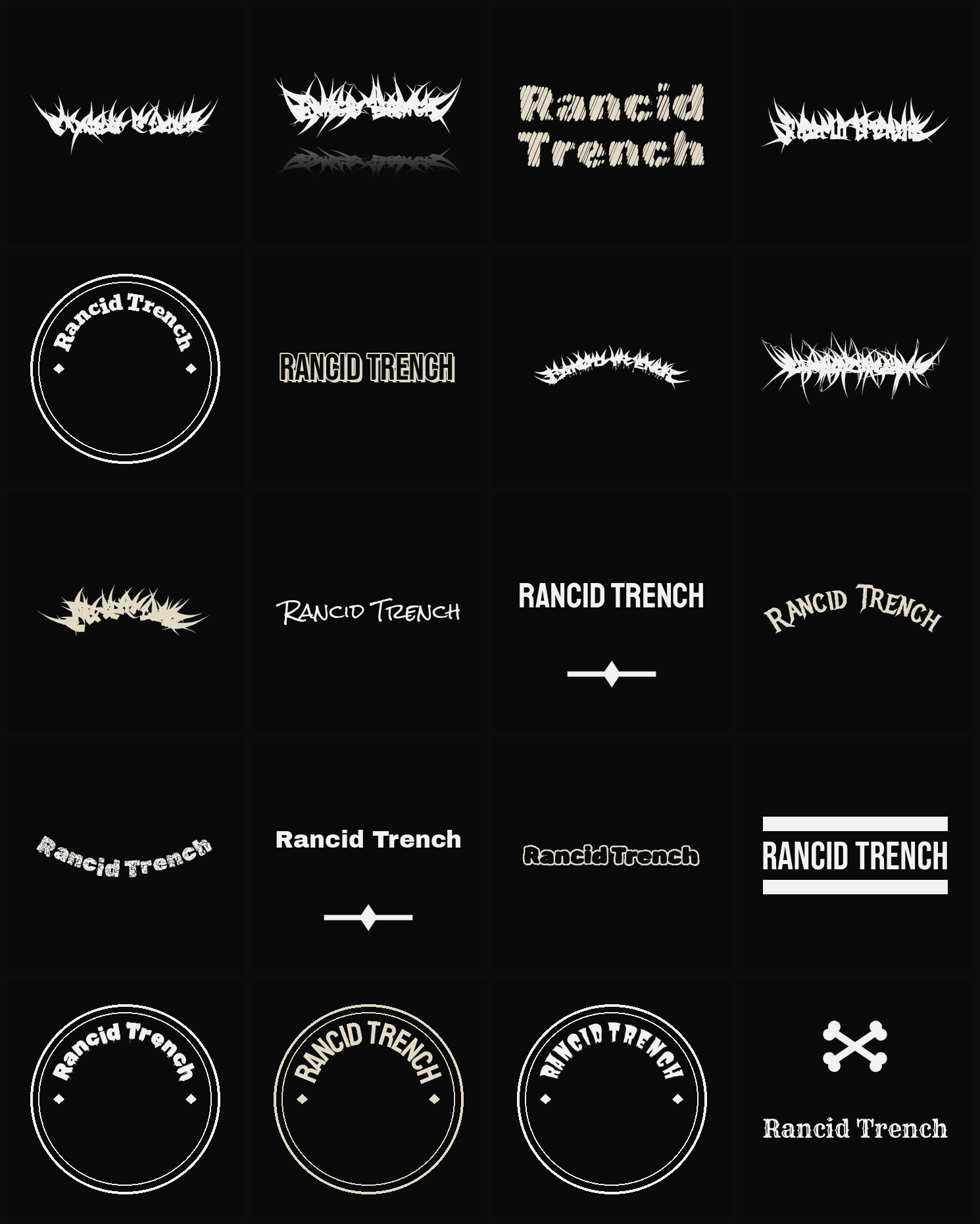 Twenty Rancid Trench band logo ideas — different faces, treatments and spike settings