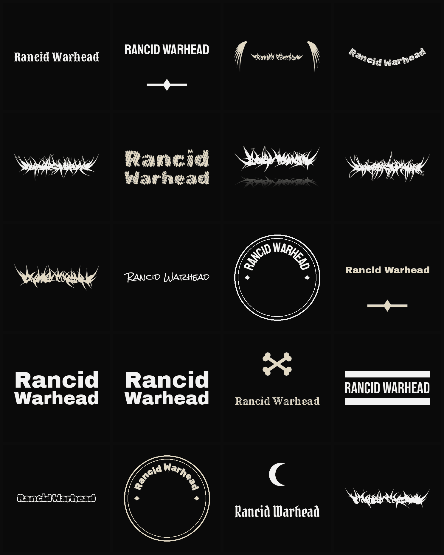 Twenty Rancid Warhead band logo ideas — different faces, treatments and spike settings