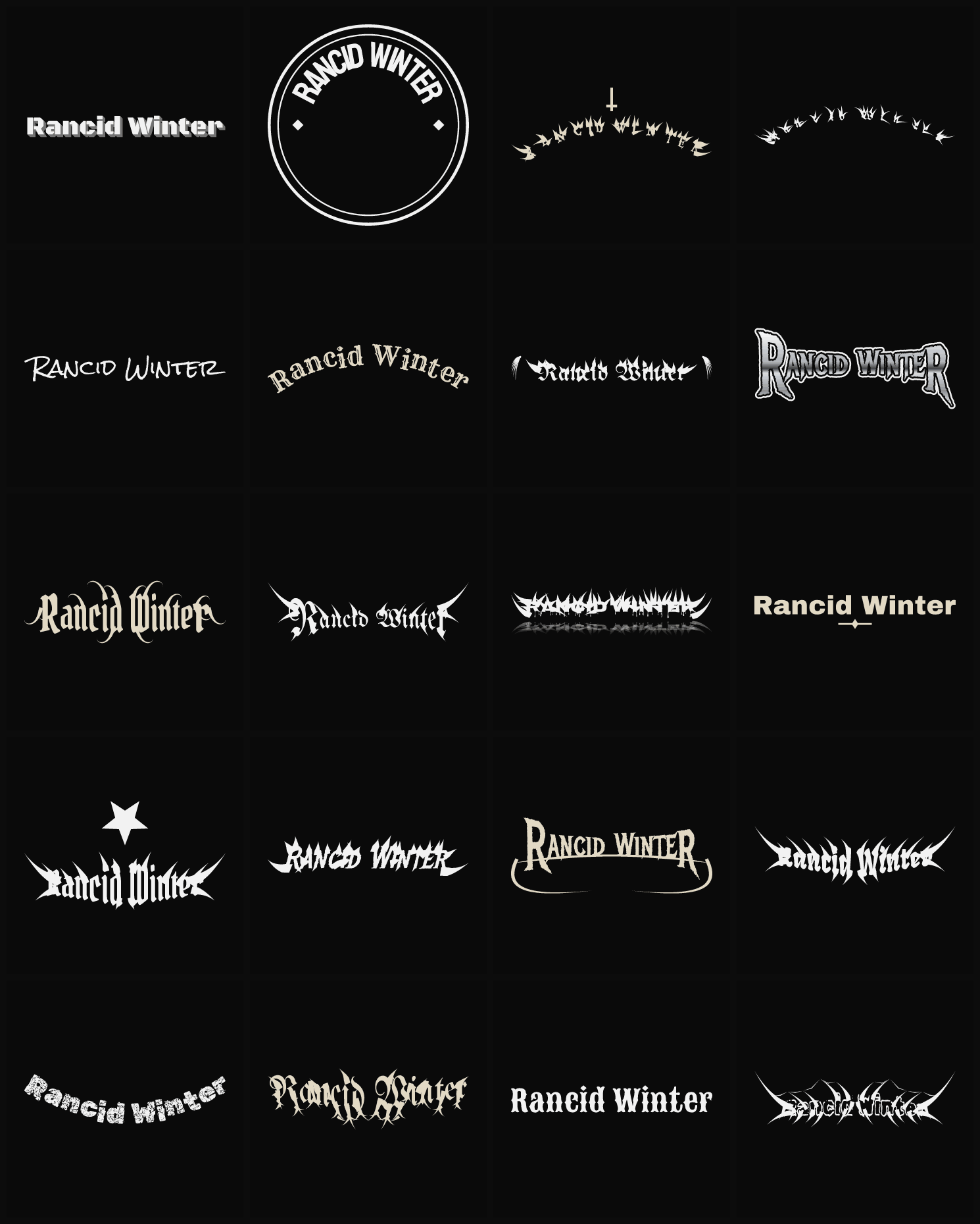 Twenty Rancid Winter band logo ideas — different faces, treatments and spike settings