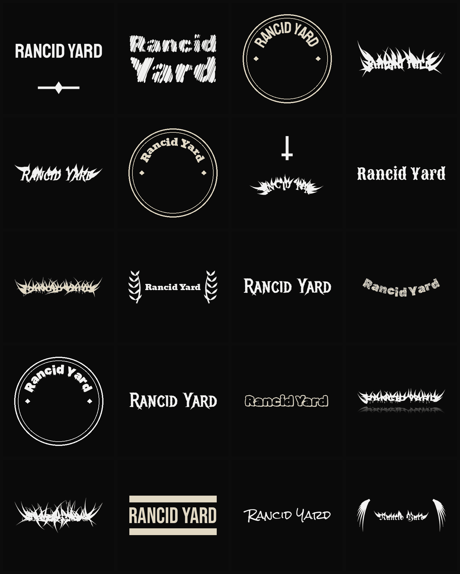Twenty Rancid Yard band logo ideas — different faces, treatments and spike settings