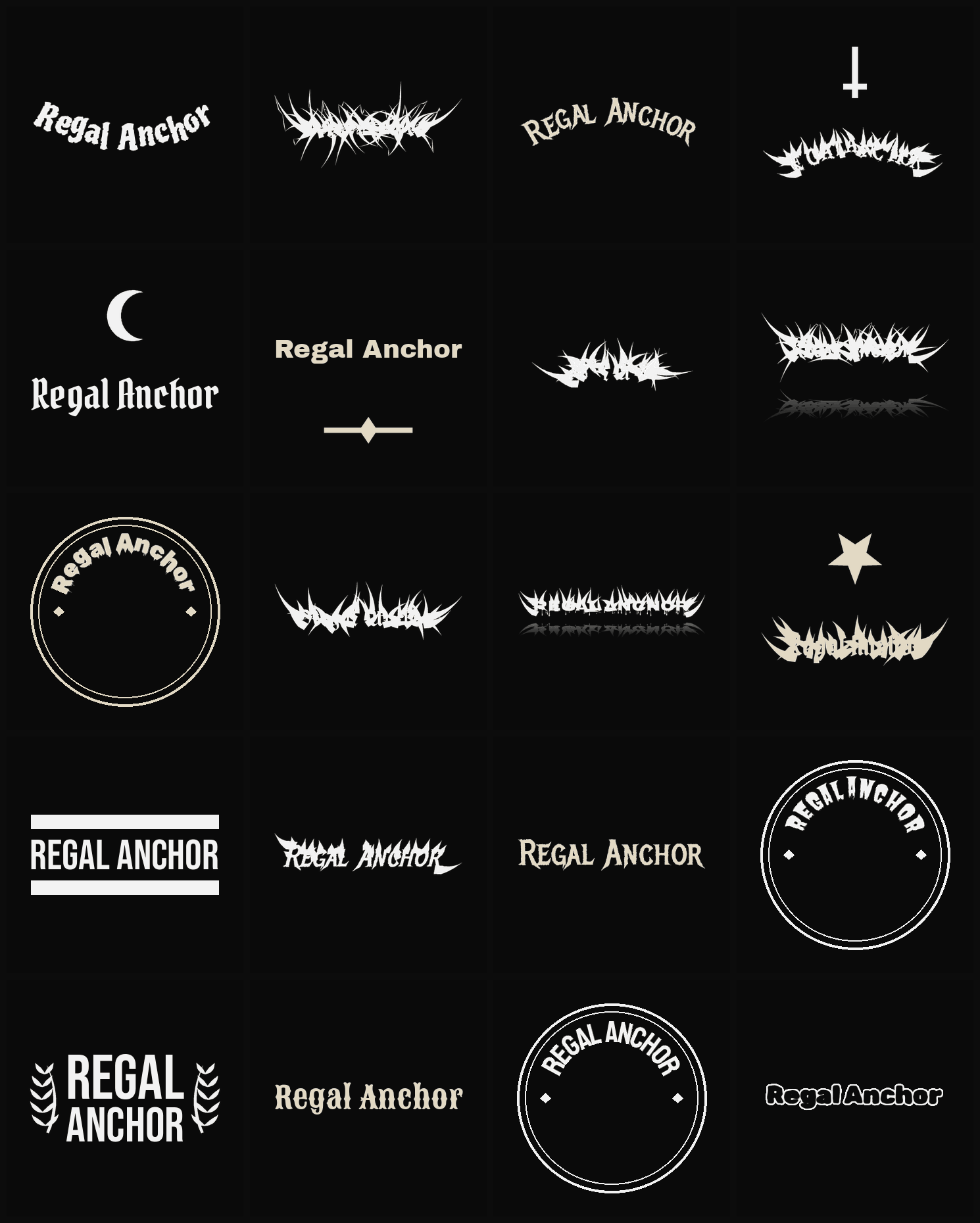 Twenty Regal Anchor band logo ideas — different faces, treatments and spike settings