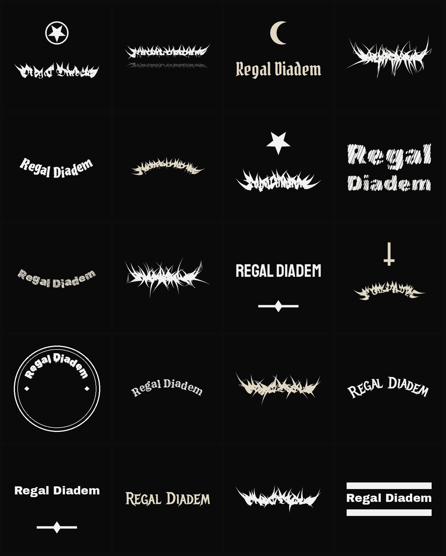 Twenty Regal Diadem band logo ideas — different faces, treatments and spike settings