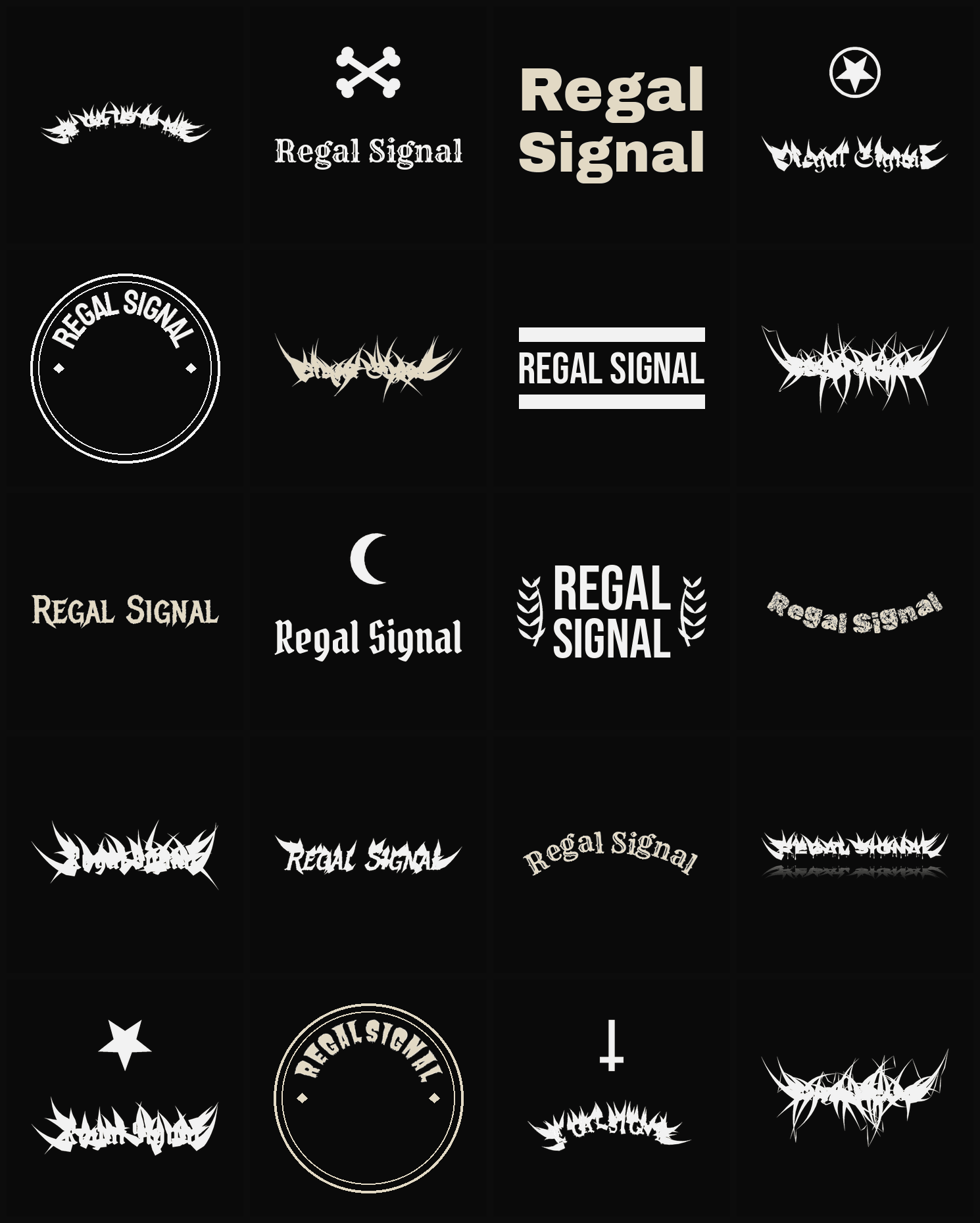 Twenty Regal Signal band logo ideas — different faces, treatments and spike settings