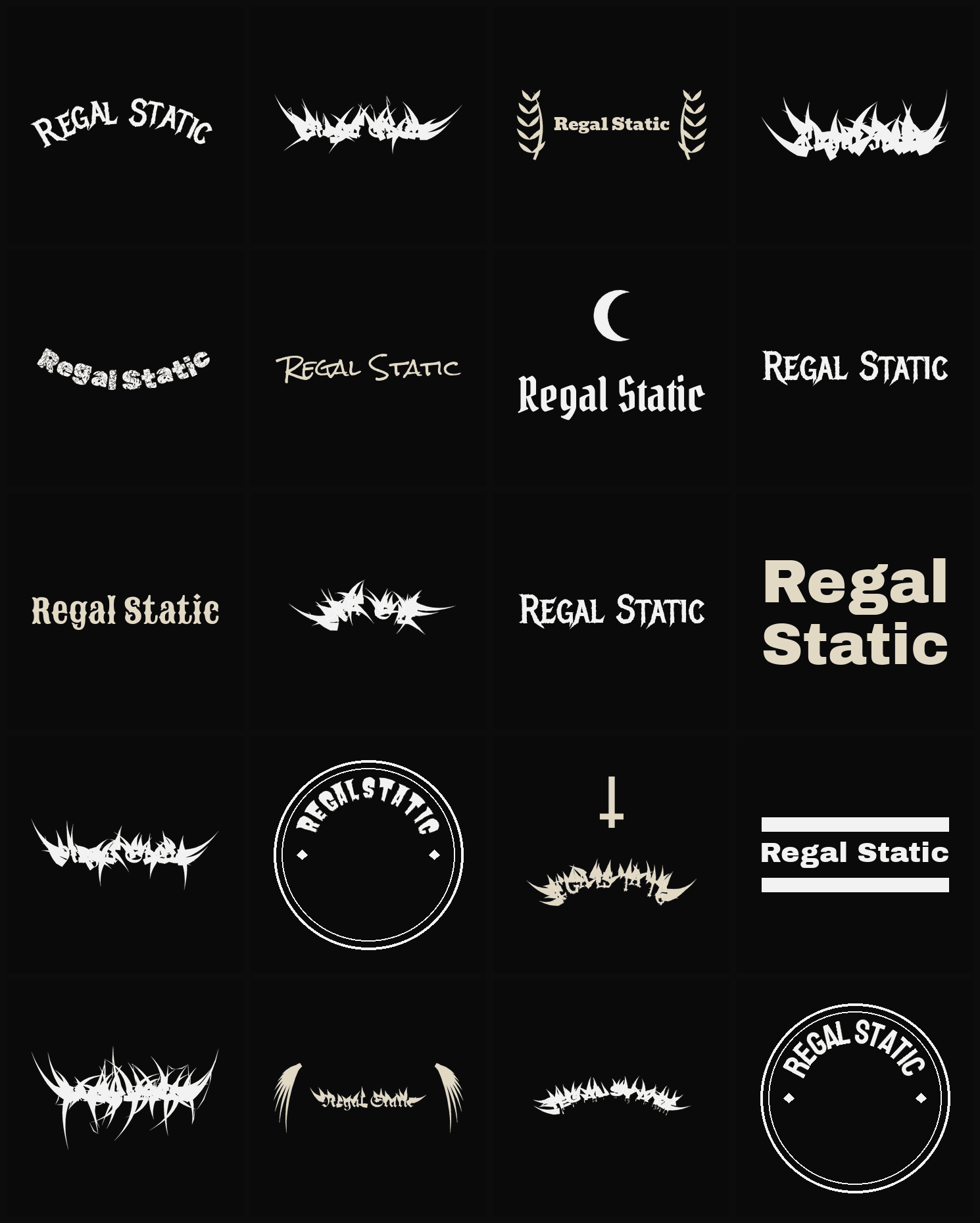 Twenty Regal Static band logo ideas — different faces, treatments and spike settings
