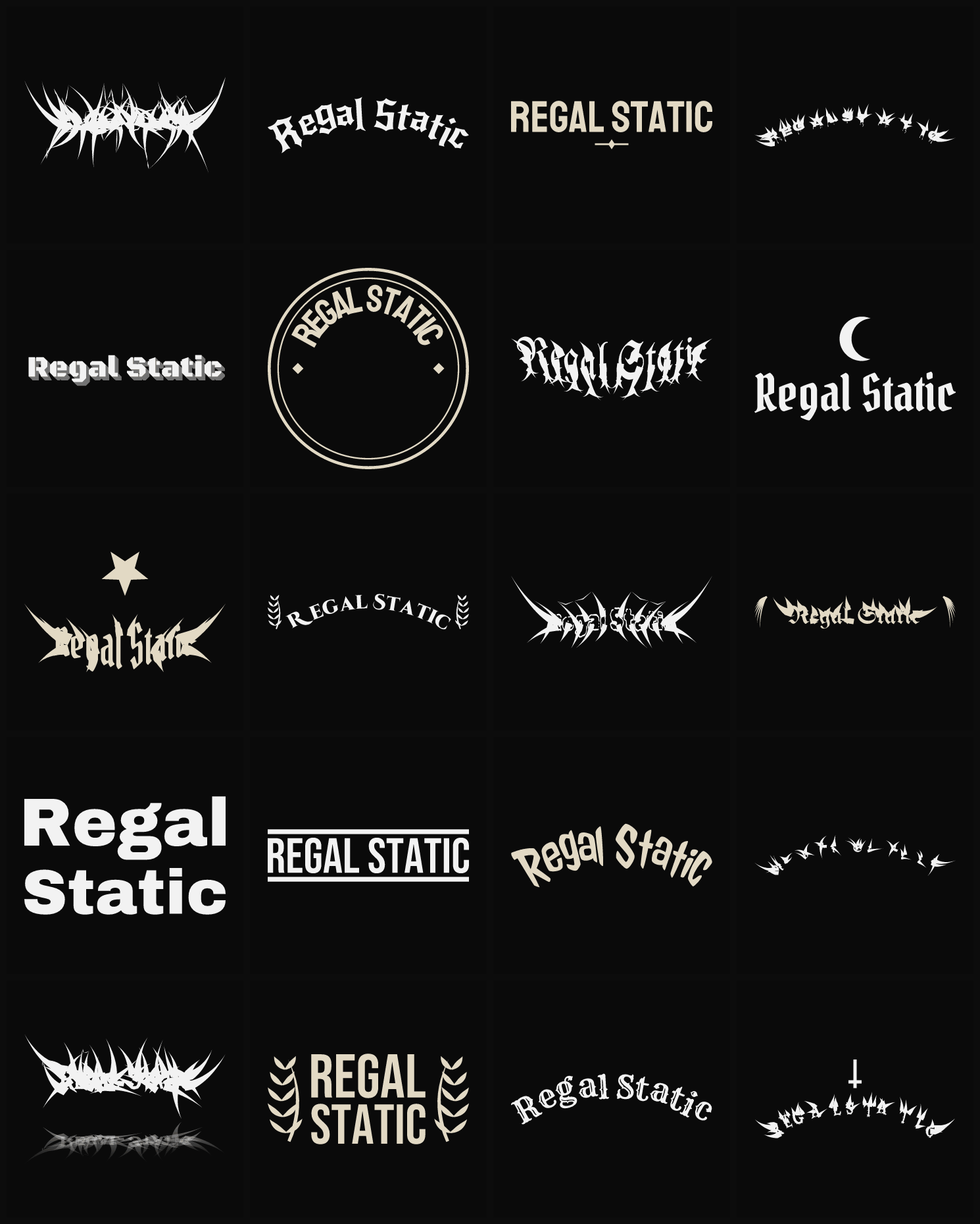 Twenty Regal Static band logo ideas — different faces, treatments and spike settings