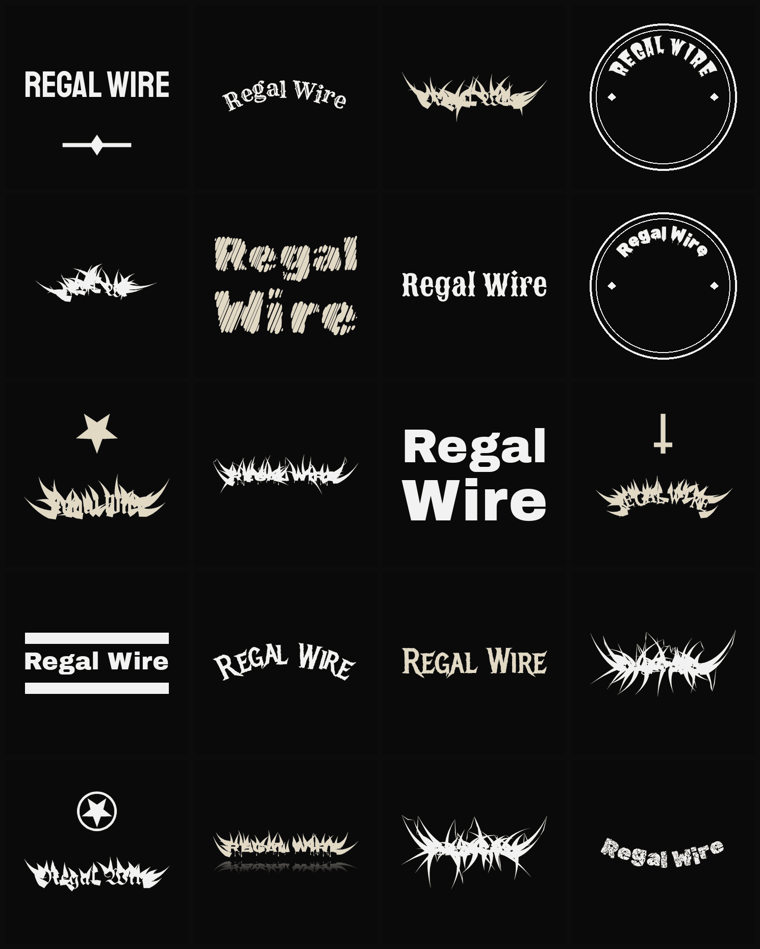 Twenty Regal Wire band logo ideas — different faces, treatments and spike settings