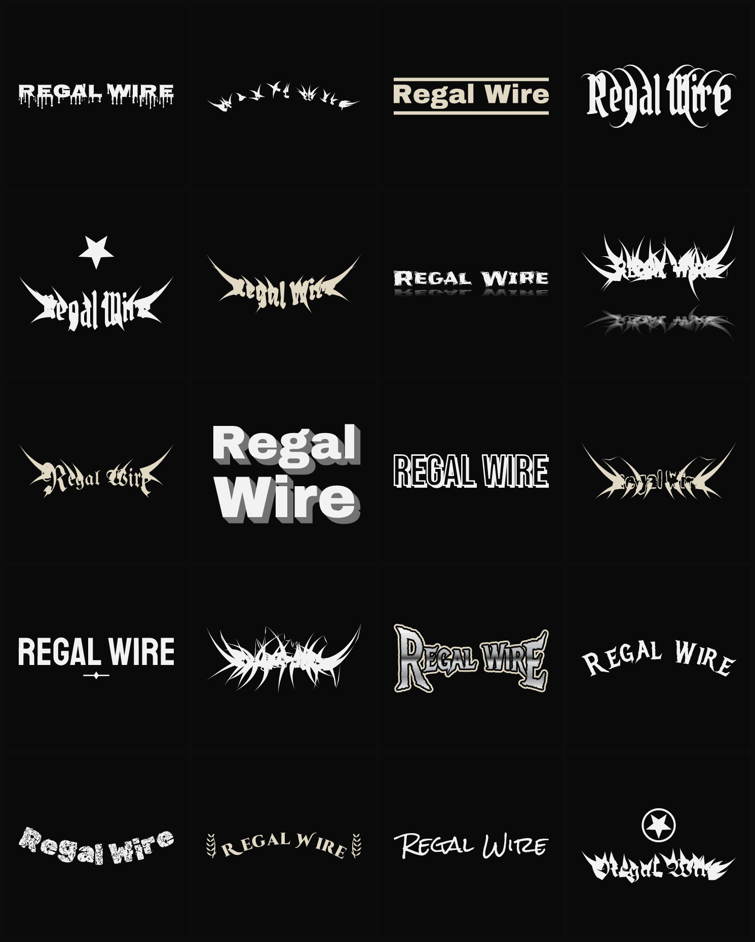 Twenty Regal Wire band logo ideas — different faces, treatments and spike settings