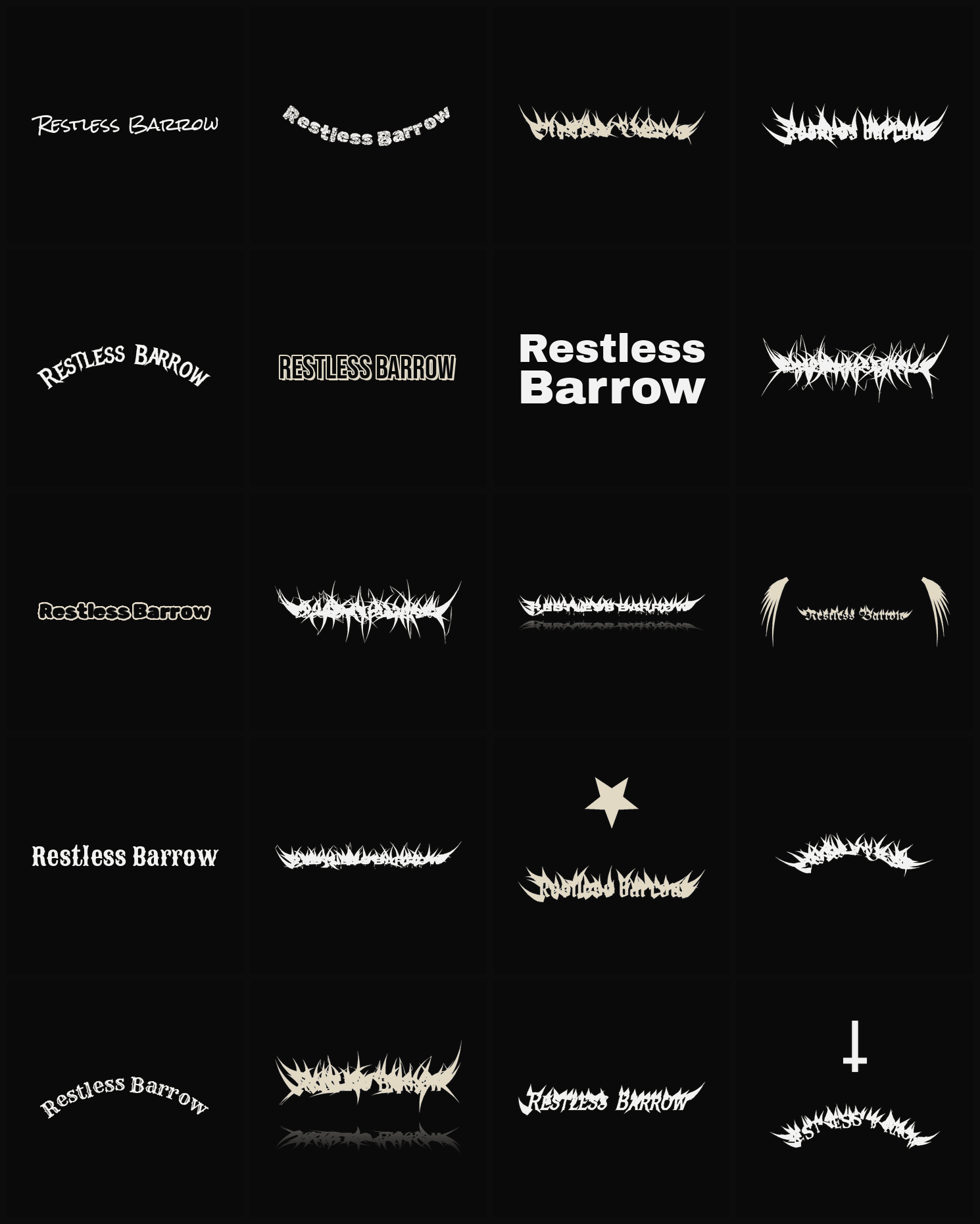 Twenty Restless Barrow band logo ideas — different faces, treatments and spike settings