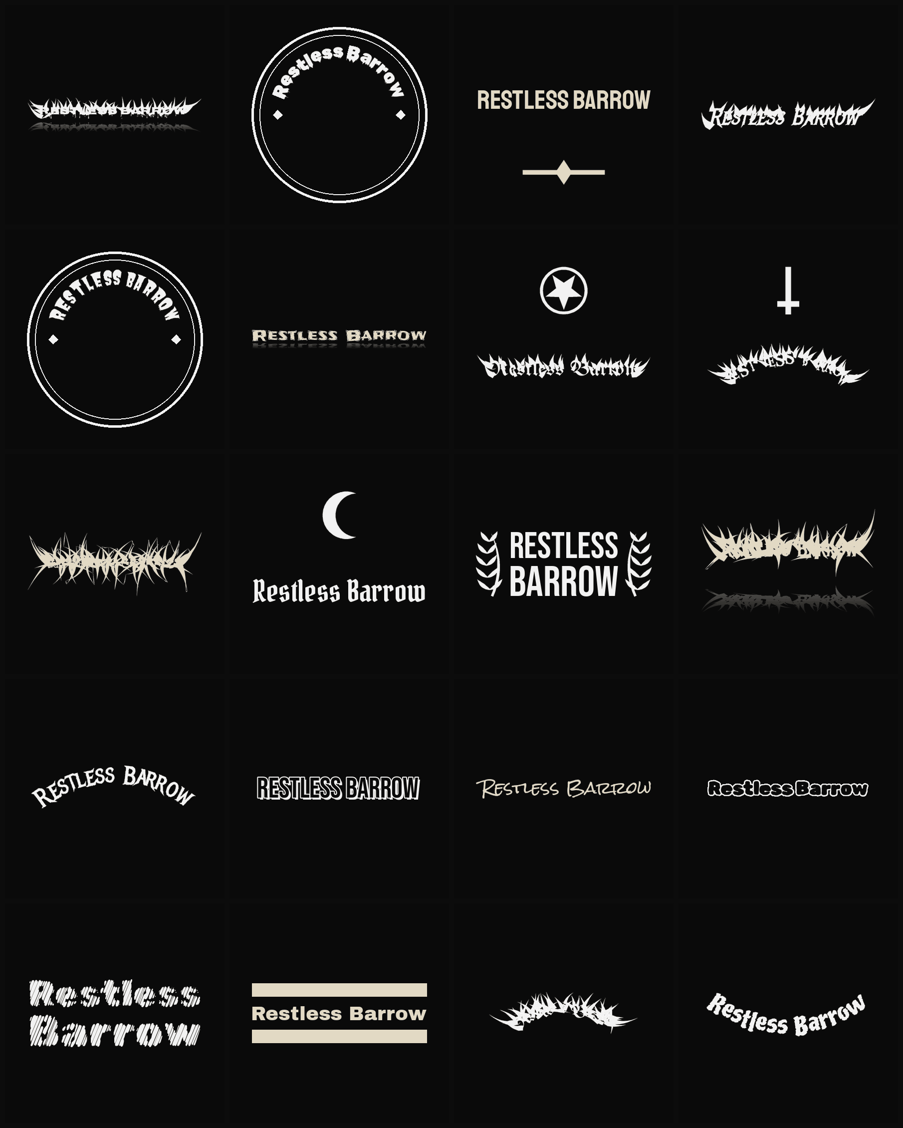 Twenty Restless Barrow band logo ideas — different faces, treatments and spike settings