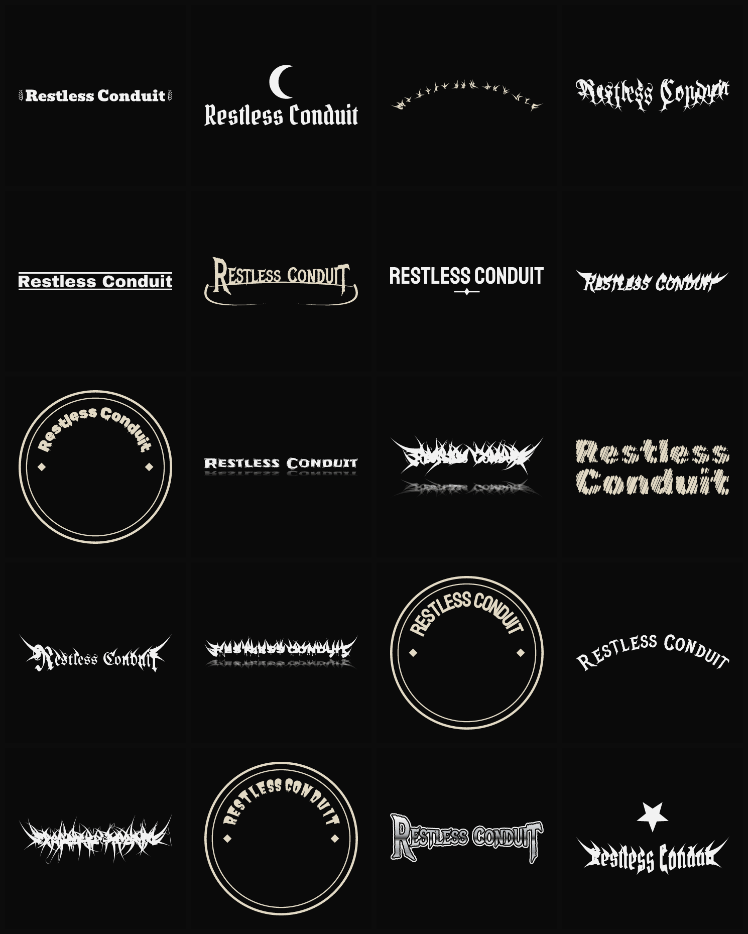 Twenty Restless Conduit band logo ideas — different faces, treatments and spike settings