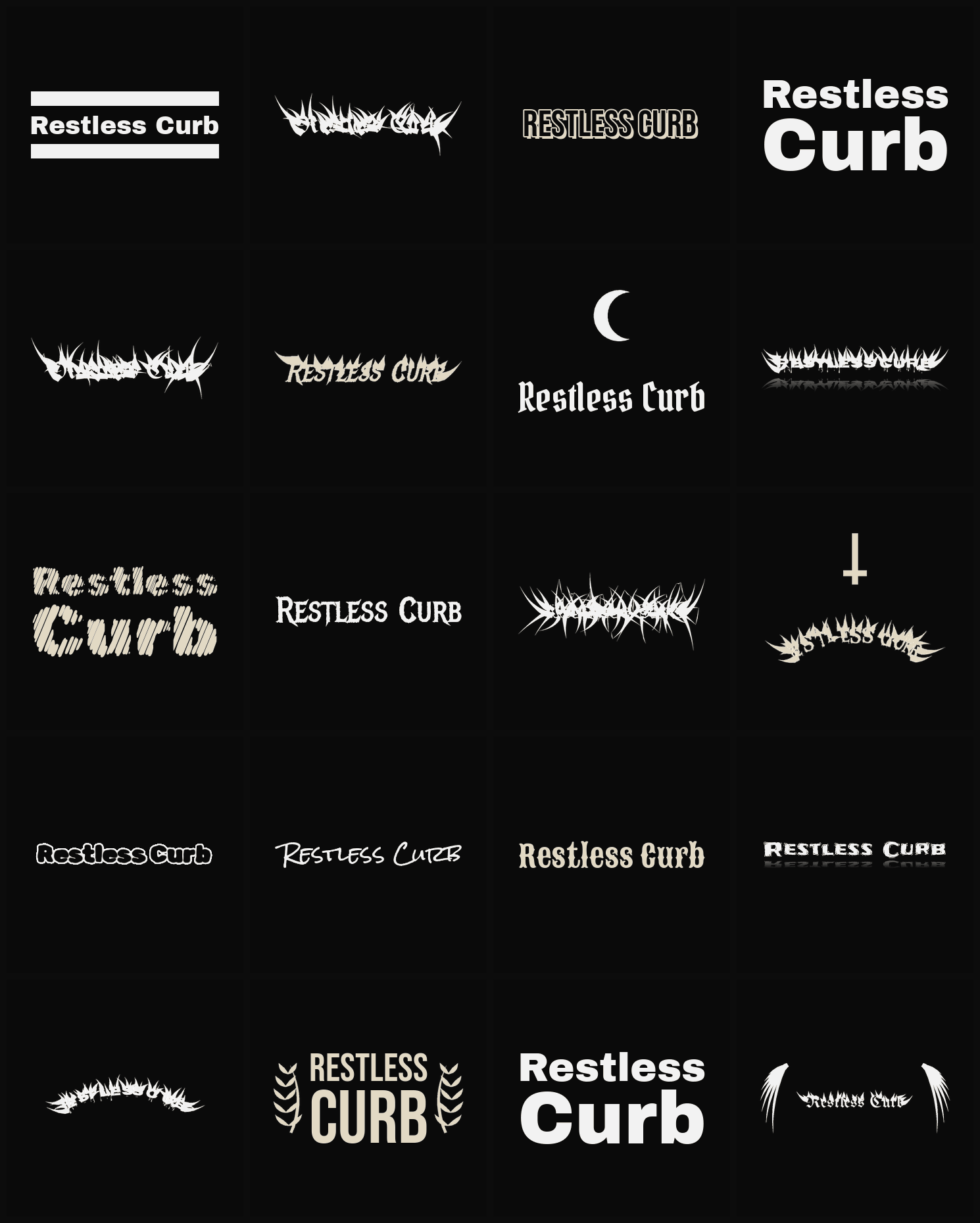 Twenty Restless Curb band logo ideas — different faces, treatments and spike settings