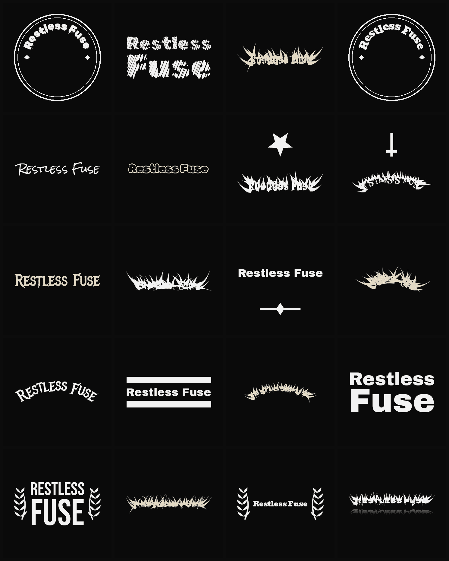 Twenty Restless Fuse band logo ideas — different faces, treatments and spike settings