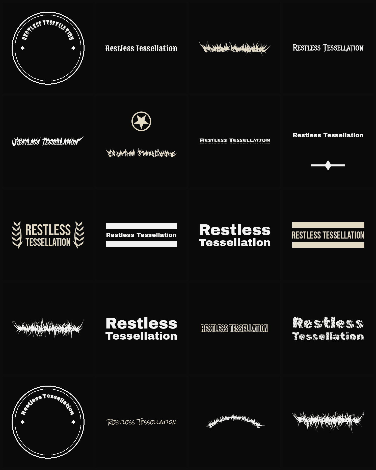 Twenty Restless Tessellation band logo ideas — different faces, treatments and spike settings