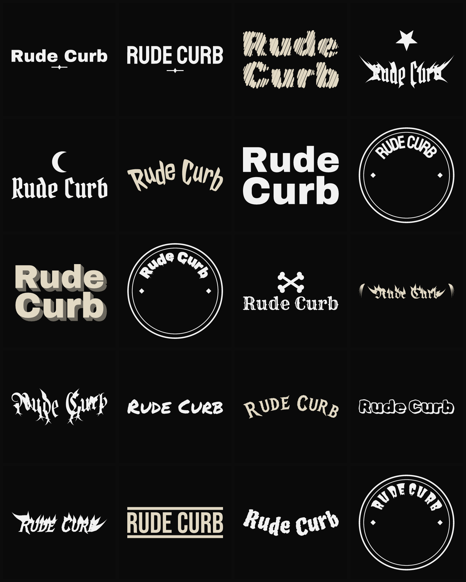 Twenty Rude Curb band logo ideas — different faces, treatments and spike settings