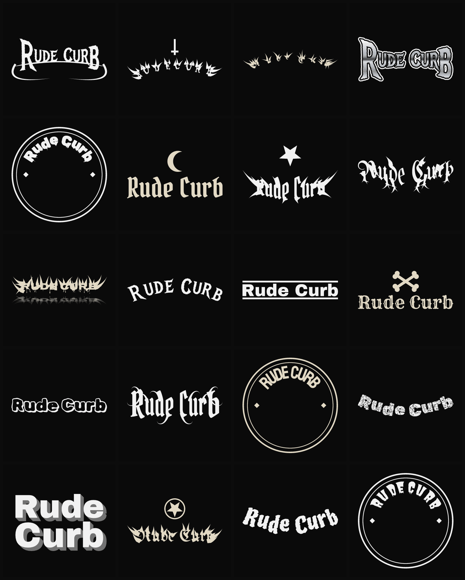 Twenty Rude Curb band logo ideas — different faces, treatments and spike settings