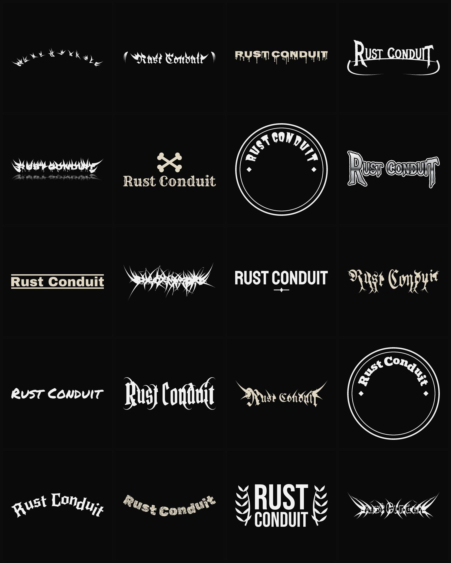 Twenty Rust Conduit band logo ideas — different faces, treatments and spike settings