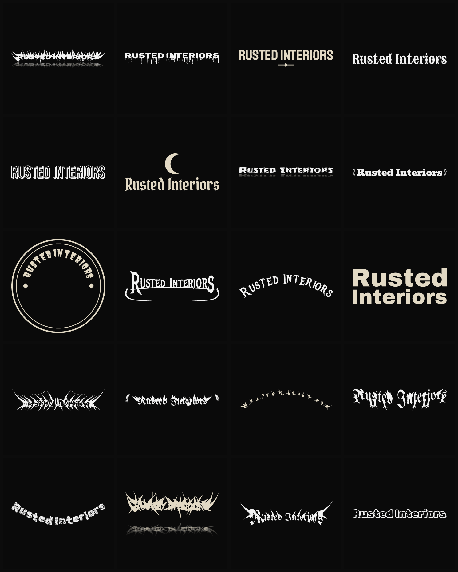 Twenty Rusted Interiors band logo ideas — different faces, treatments and spike settings