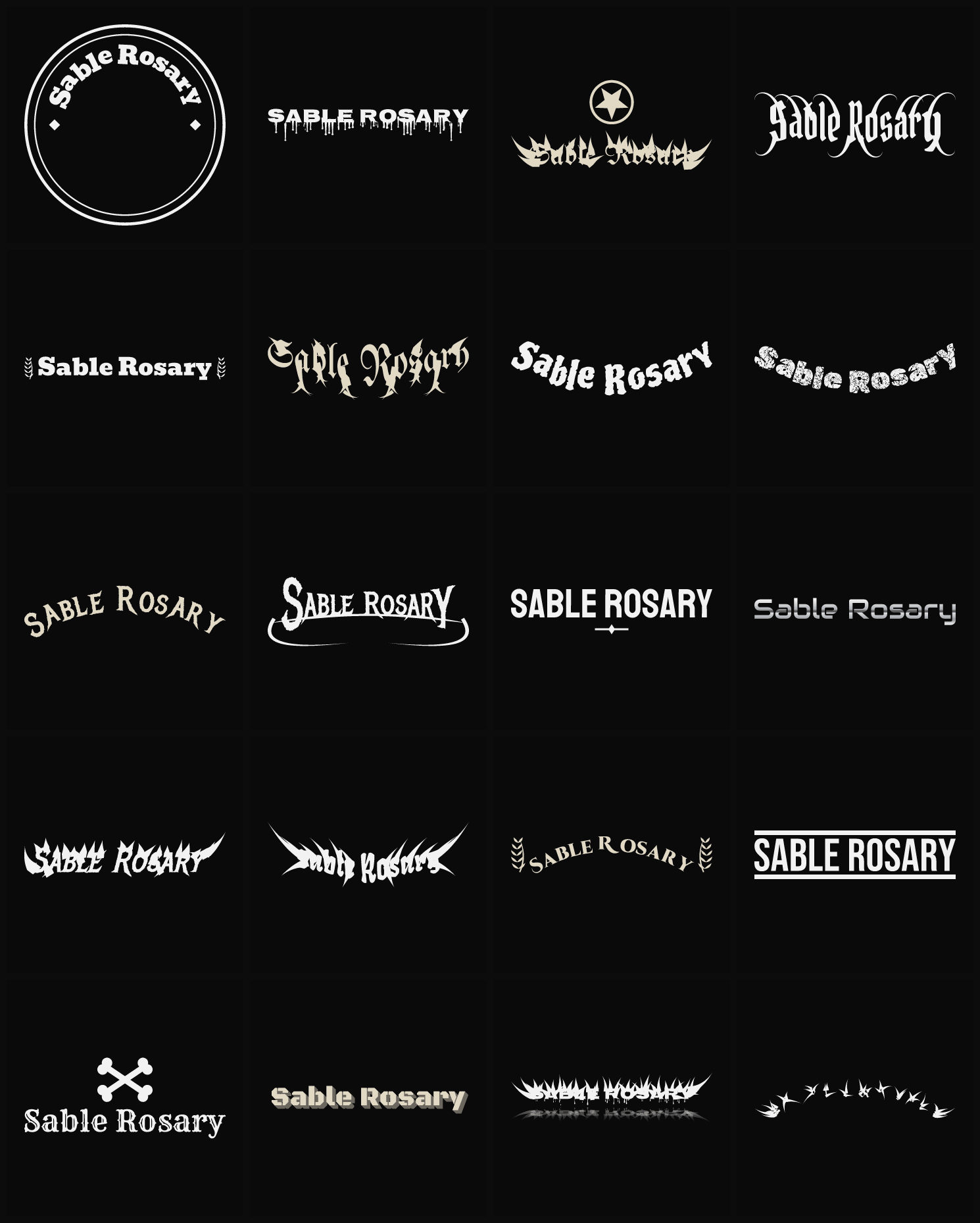 Twenty Sable Rosary band logo ideas — different faces, treatments and spike settings
