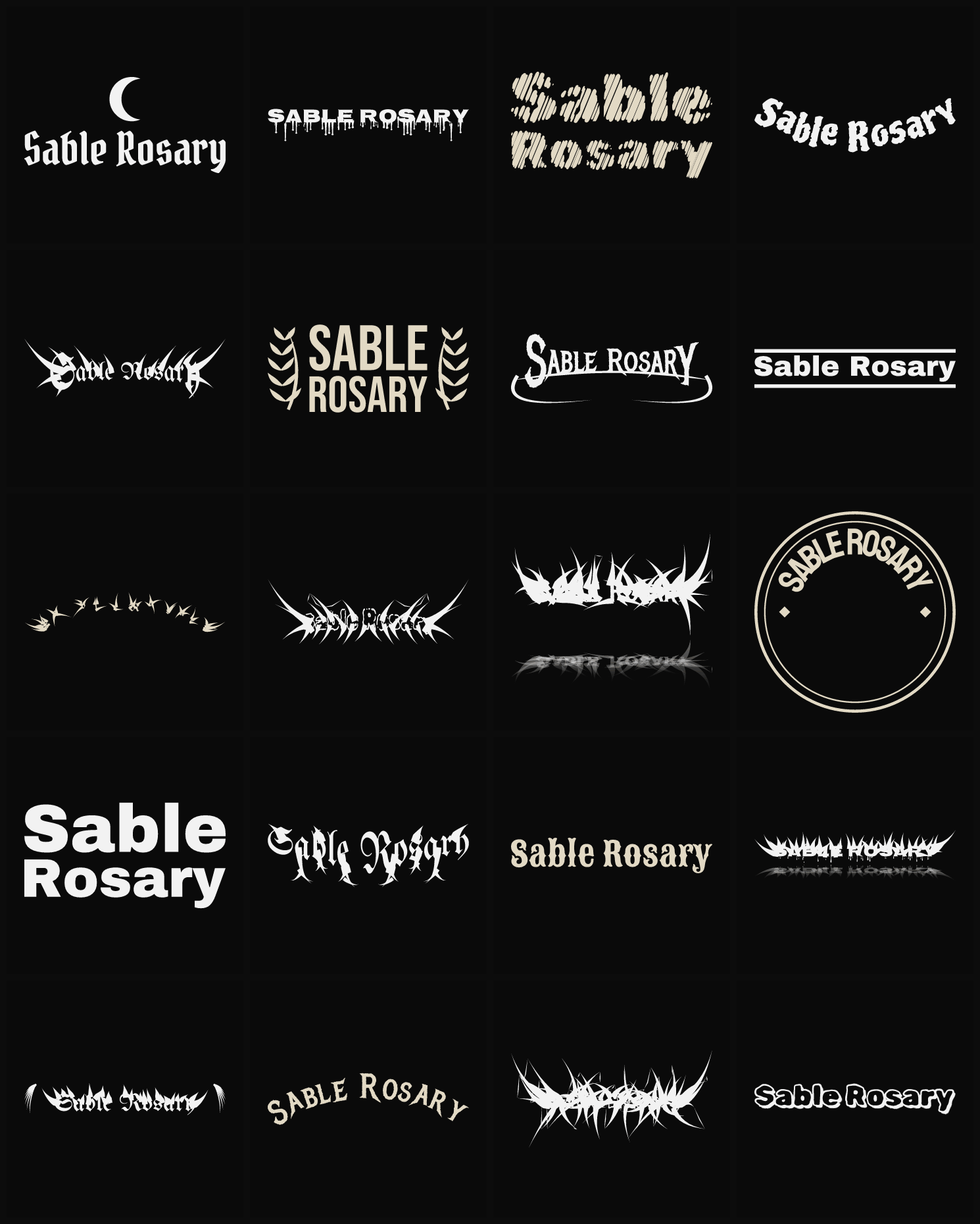 Twenty Sable Rosary band logo ideas — different faces, treatments and spike settings