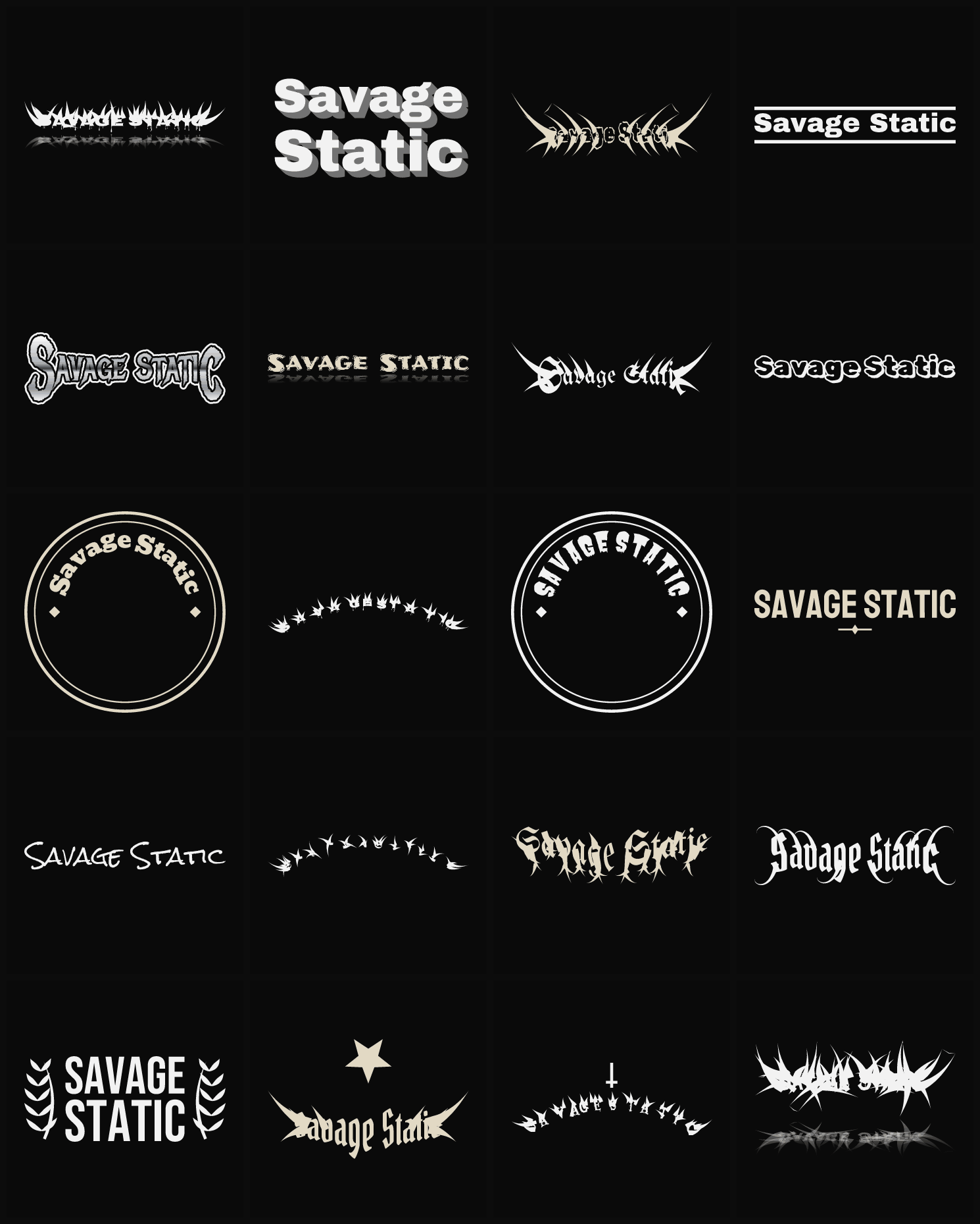 Twenty Savage Static band logo ideas — different faces, treatments and spike settings