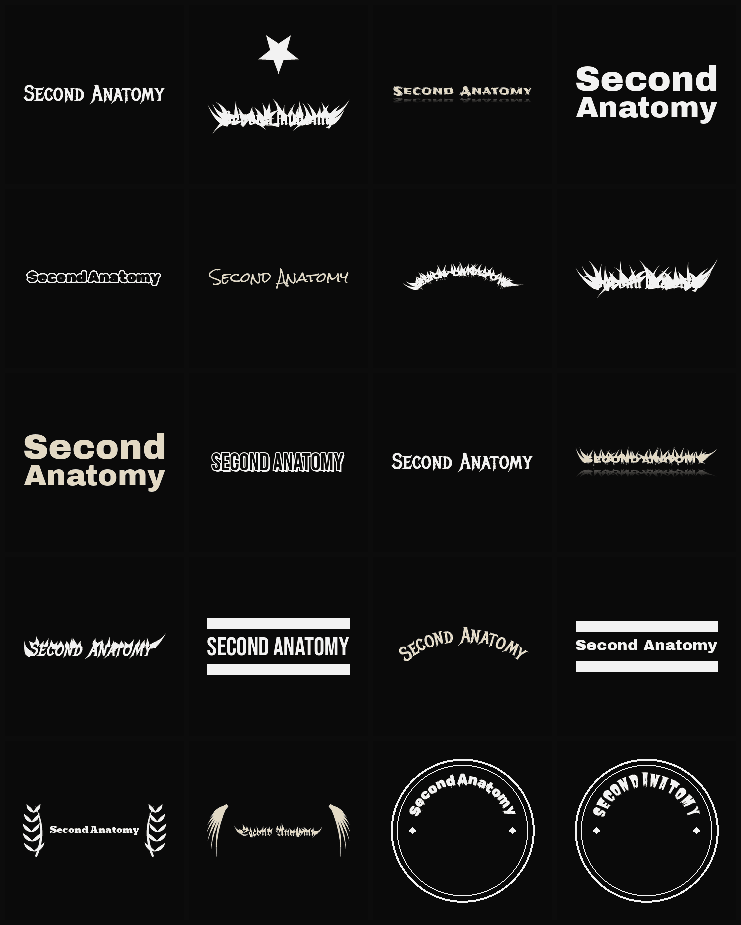Twenty Second Anatomy band logo ideas — different faces, treatments and spike settings