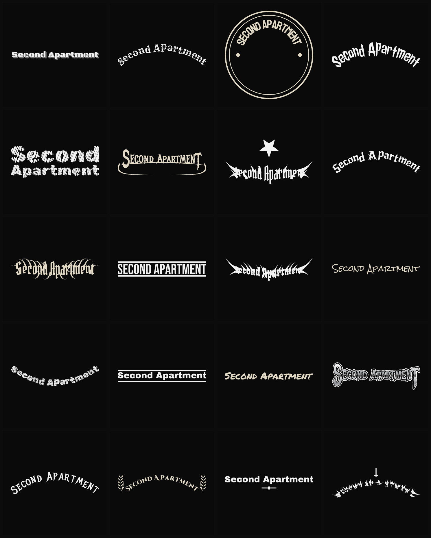 Twenty Second Apartment band logo ideas — different faces, treatments and spike settings