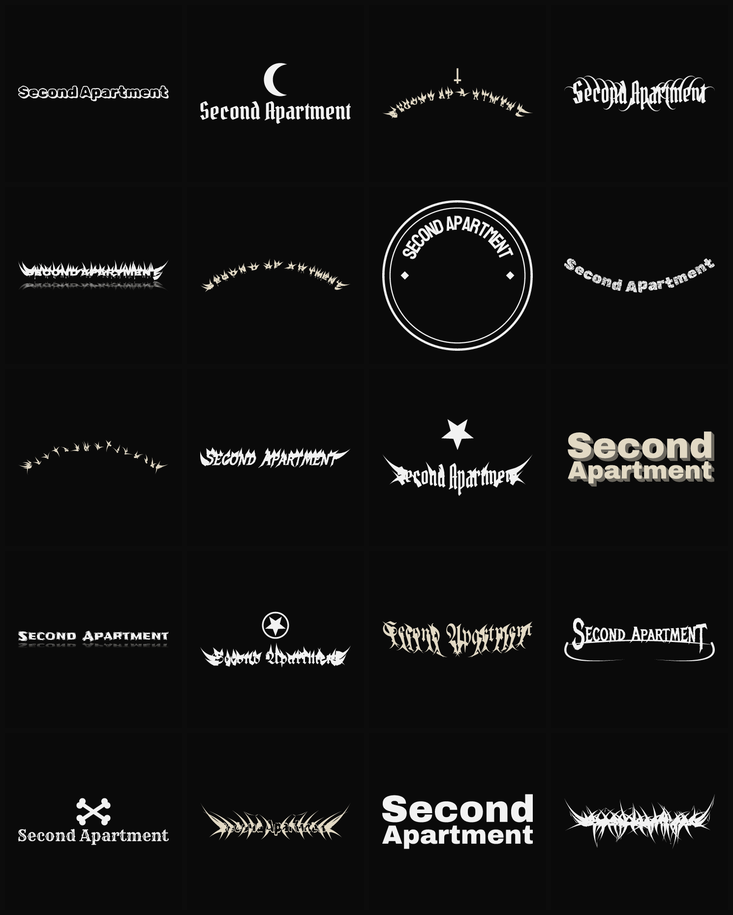 Twenty Second Apartment band logo ideas — different faces, treatments and spike settings