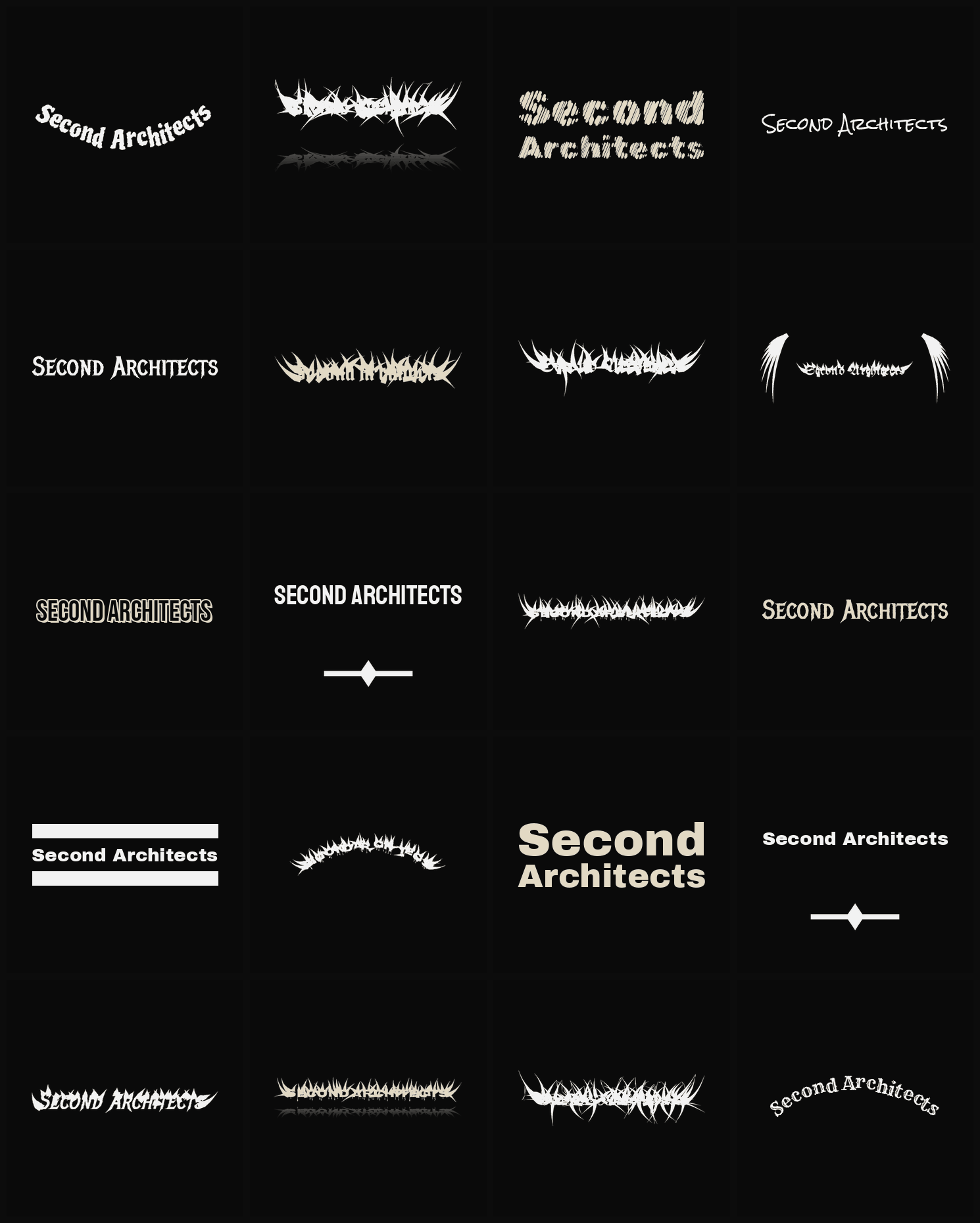 Twenty Second Architects band logo ideas — different faces, treatments and spike settings