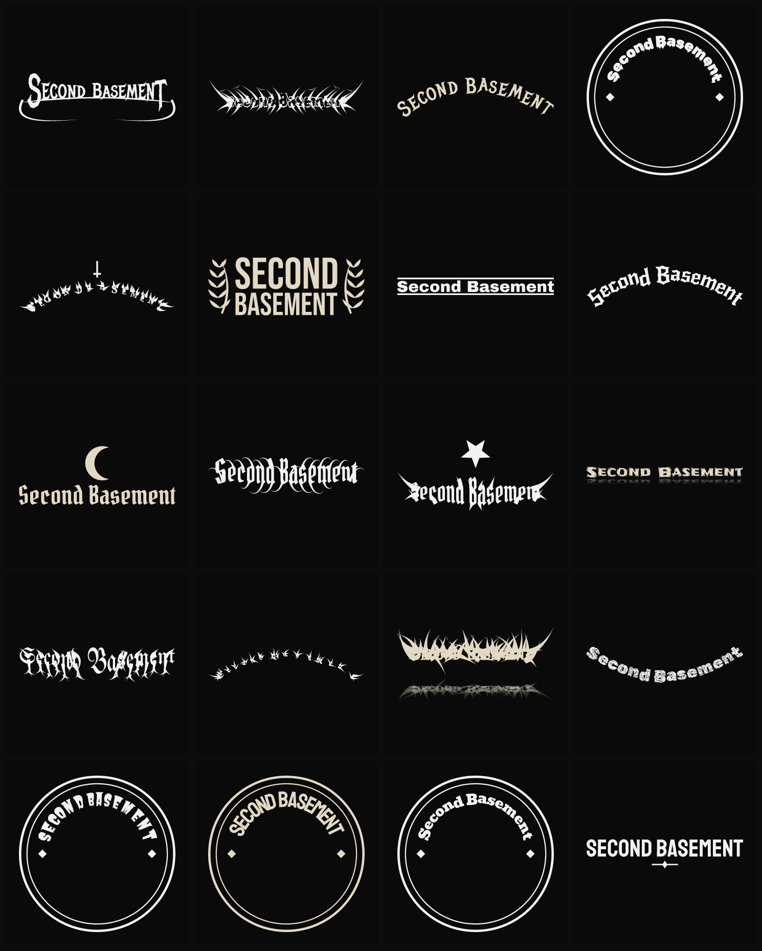 Twenty Second Basement band logo ideas — different faces, treatments and spike settings