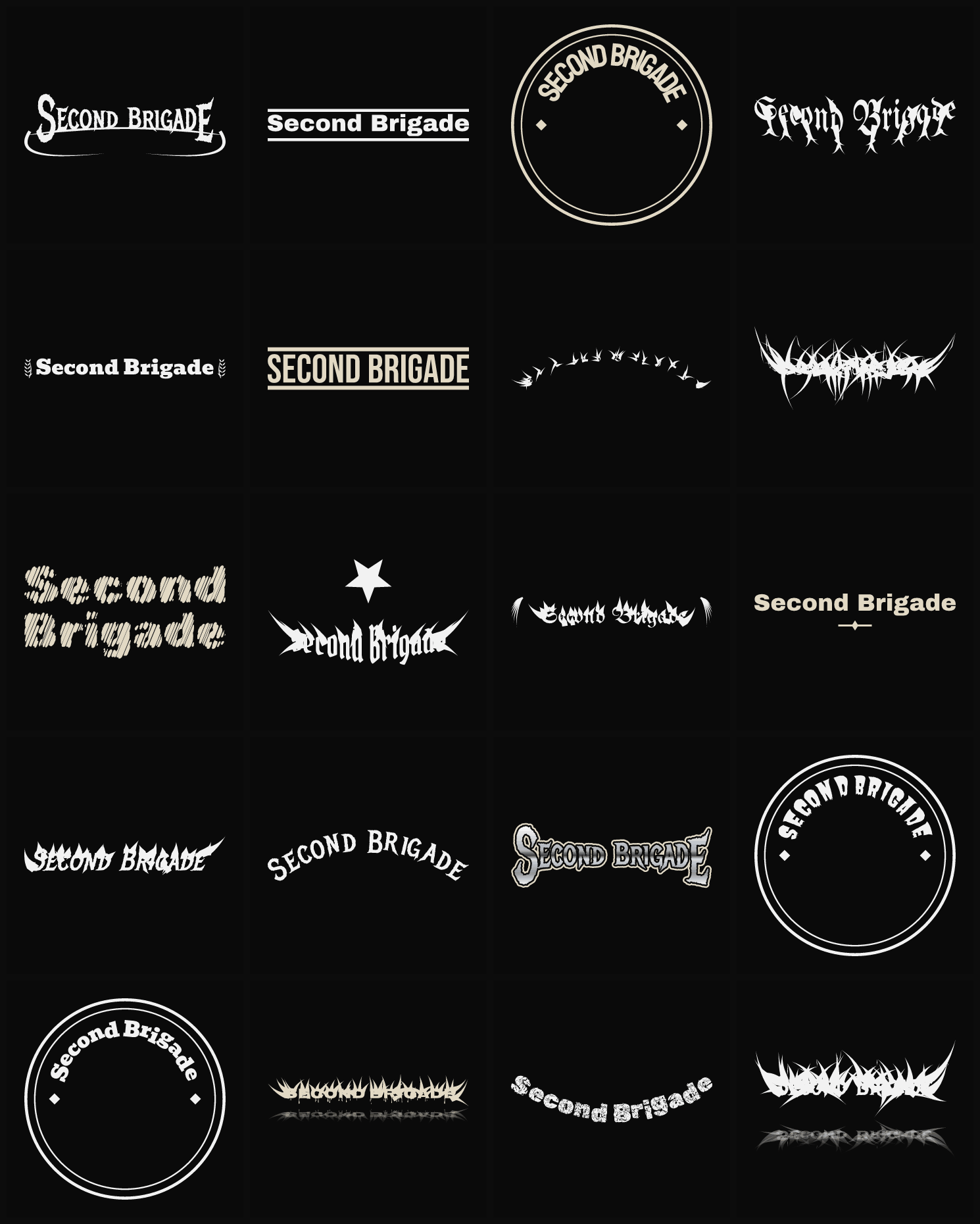 Twenty Second Brigade band logo ideas — different faces, treatments and spike settings