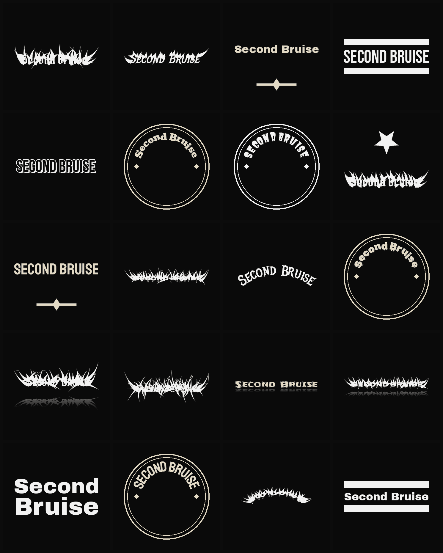 Twenty Second Bruise band logo ideas — different faces, treatments and spike settings