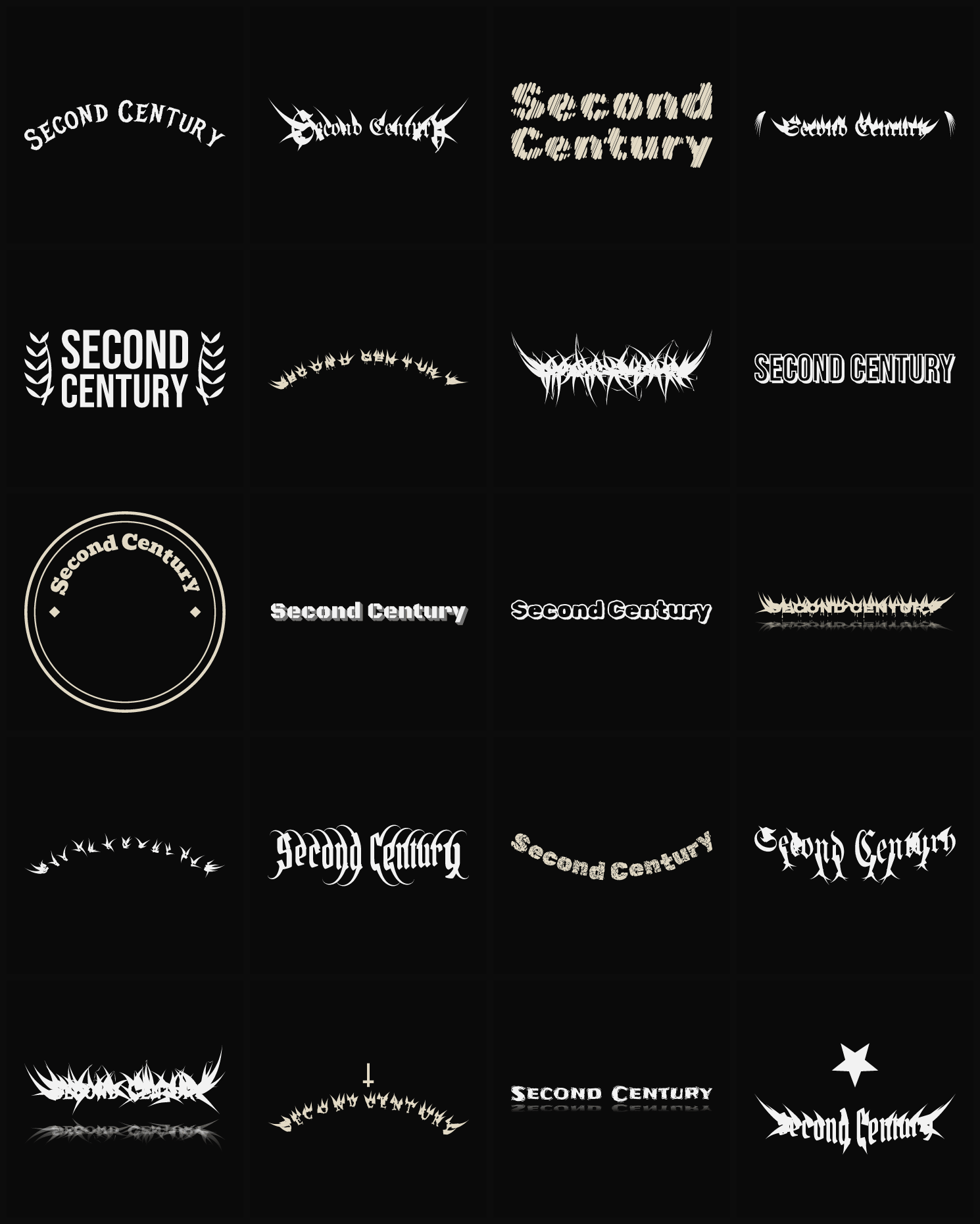 Twenty Second Century band logo ideas — different faces, treatments and spike settings