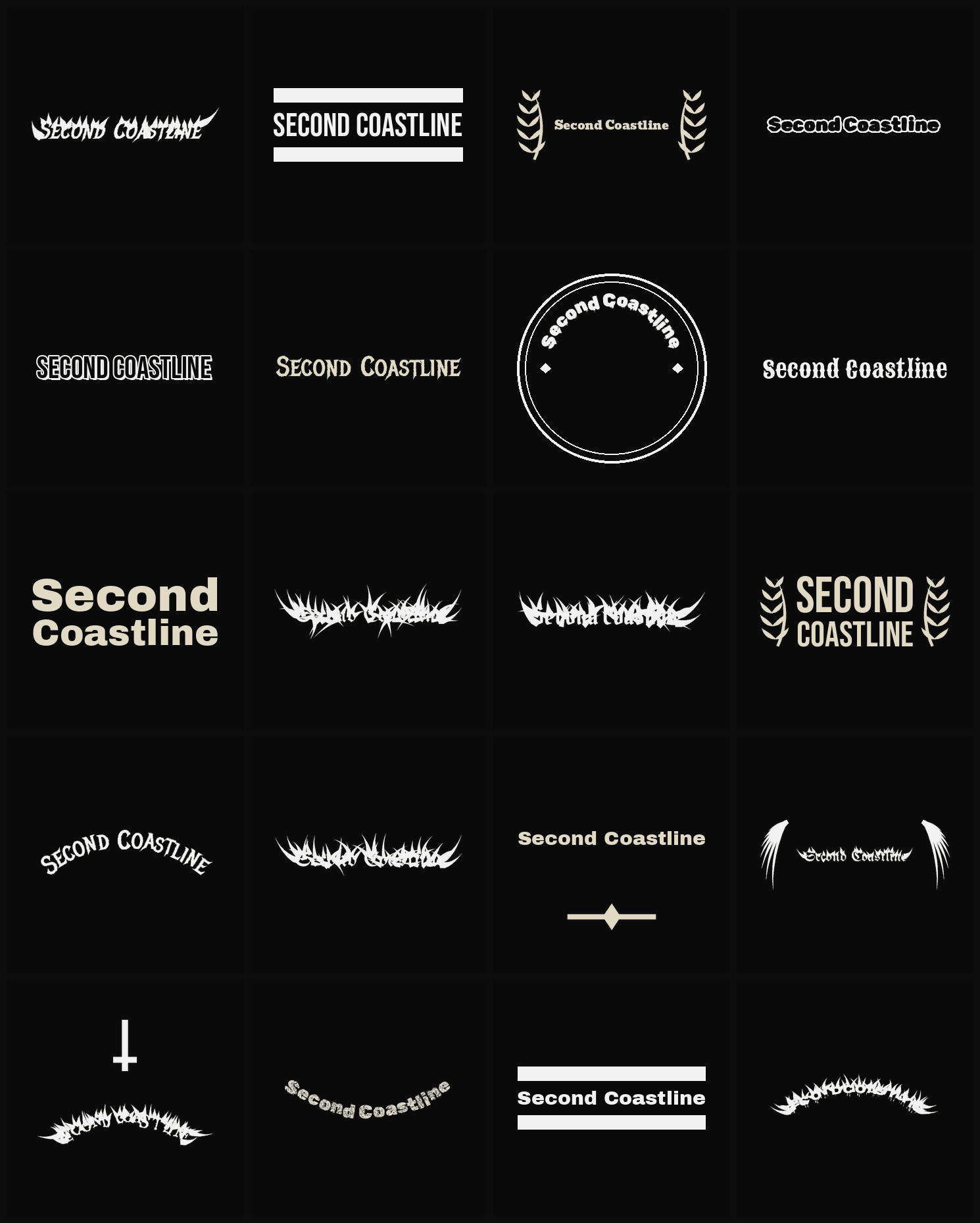 Twenty Second Coastline band logo ideas — different faces, treatments and spike settings