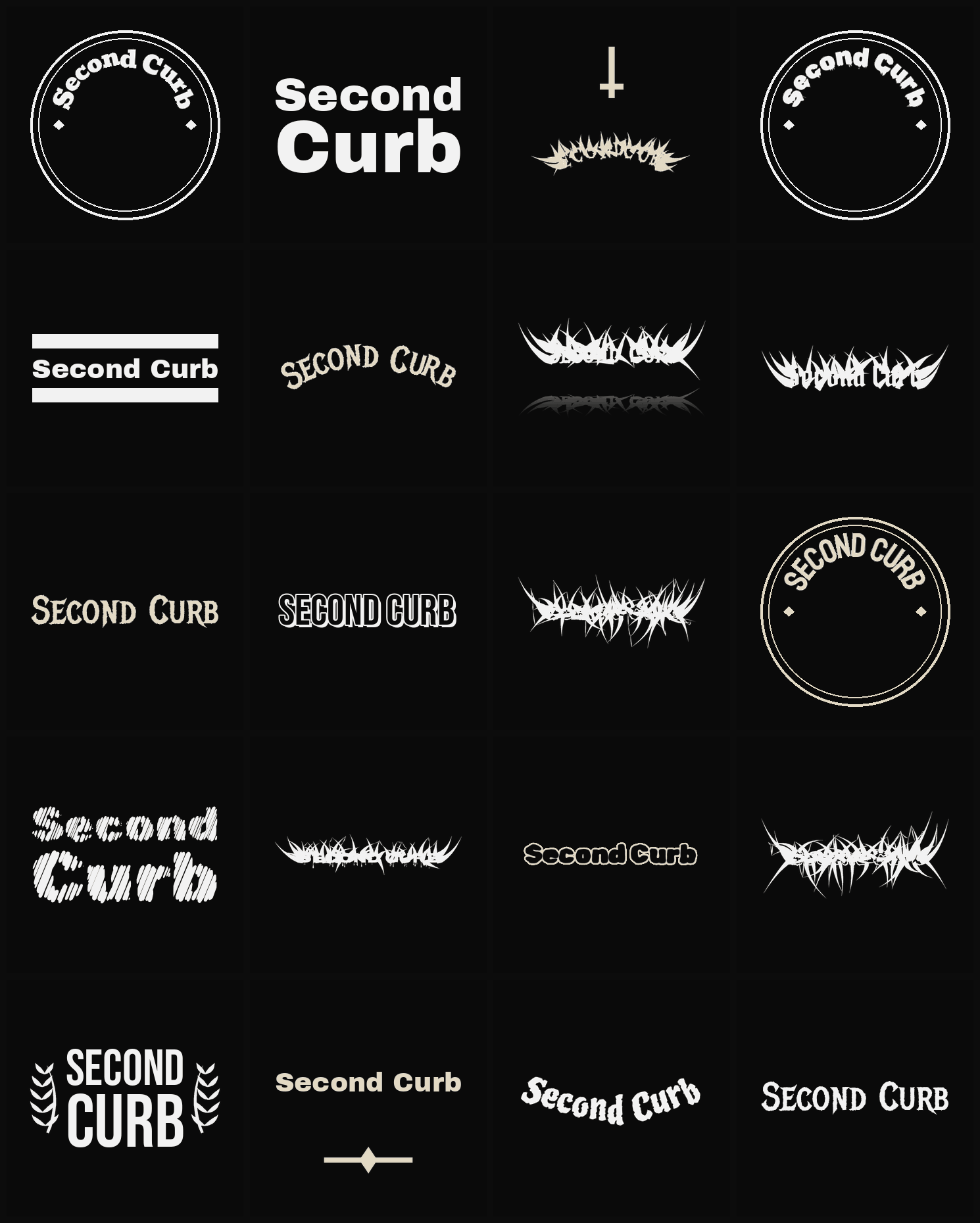 Twenty Second Curb band logo ideas — different faces, treatments and spike settings