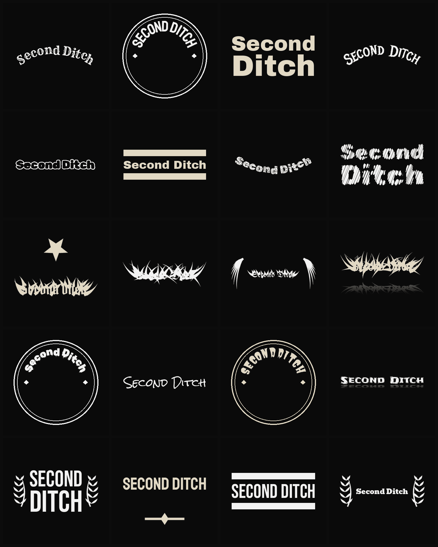 Twenty Second Ditch band logo ideas — different faces, treatments and spike settings