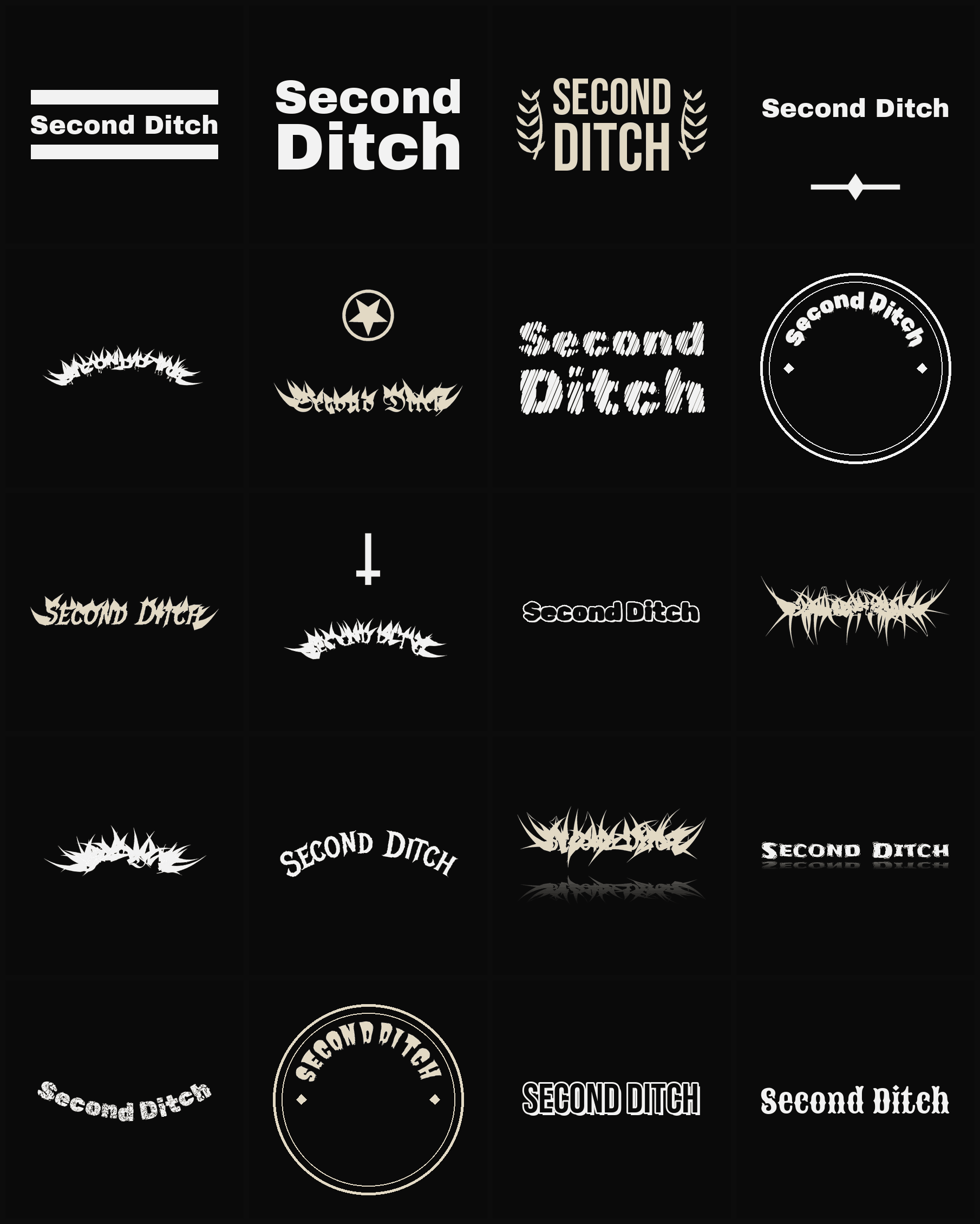 Twenty Second Ditch band logo ideas — different faces, treatments and spike settings