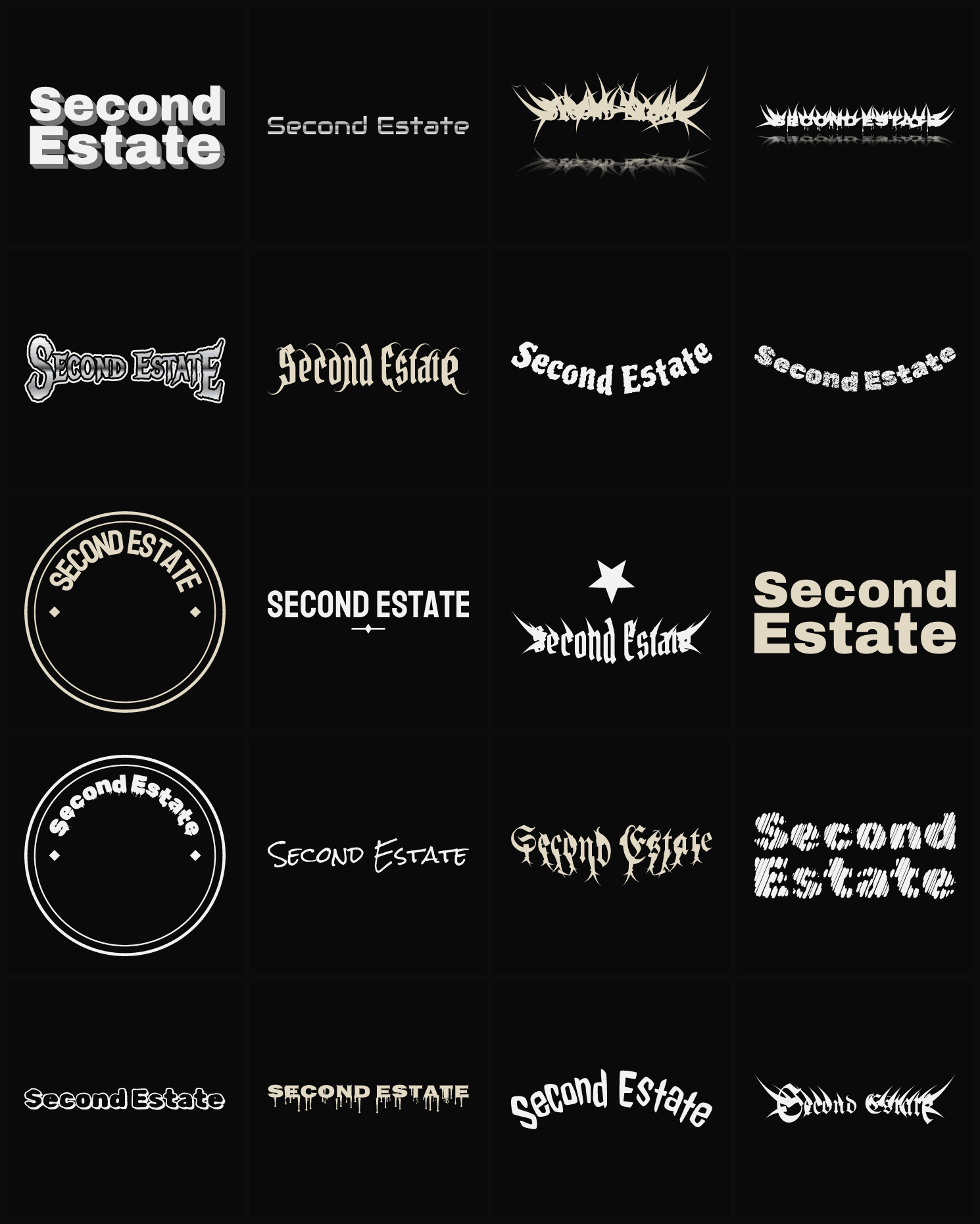 Twenty Second Estate band logo ideas — different faces, treatments and spike settings