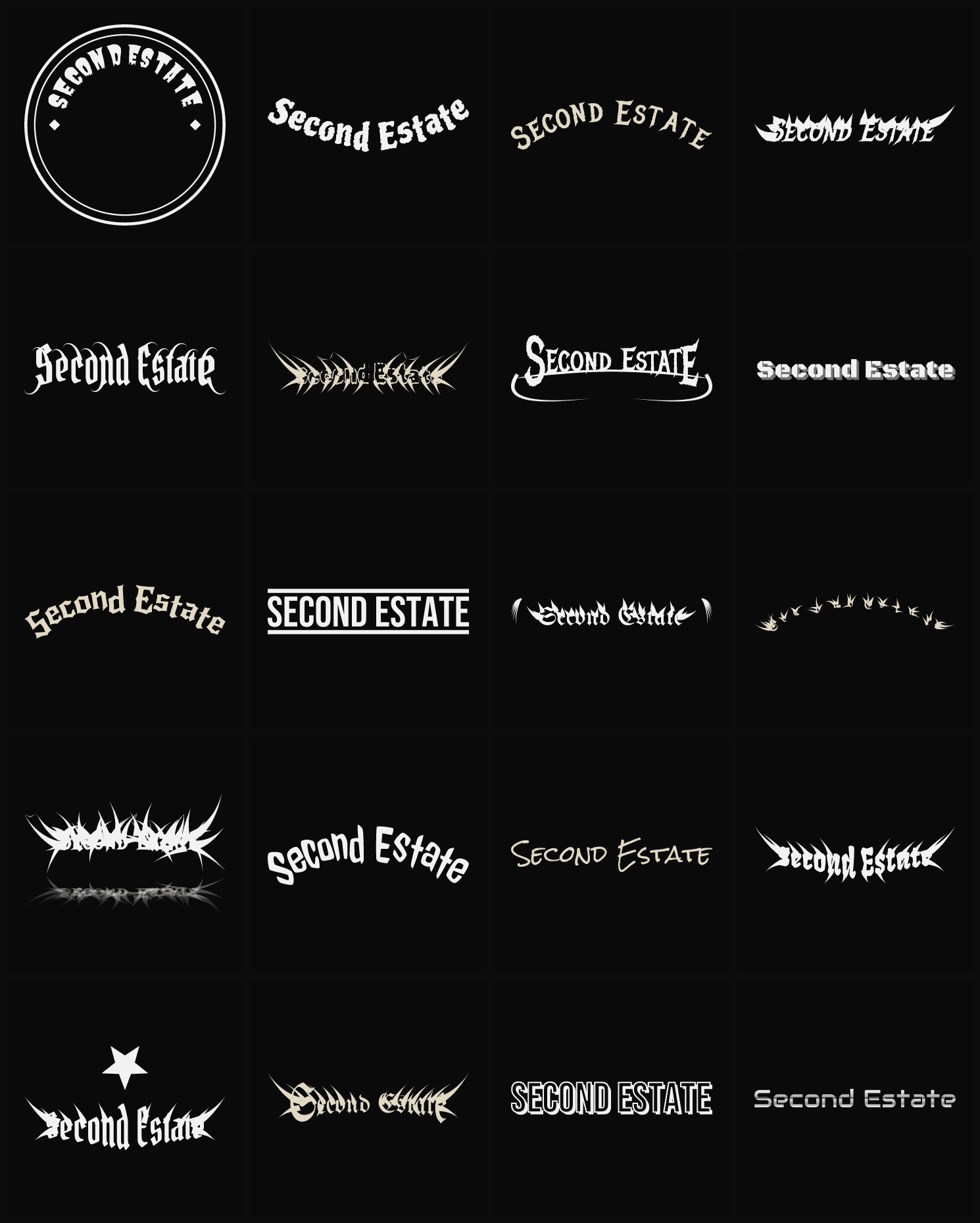Twenty Second Estate band logo ideas — different faces, treatments and spike settings